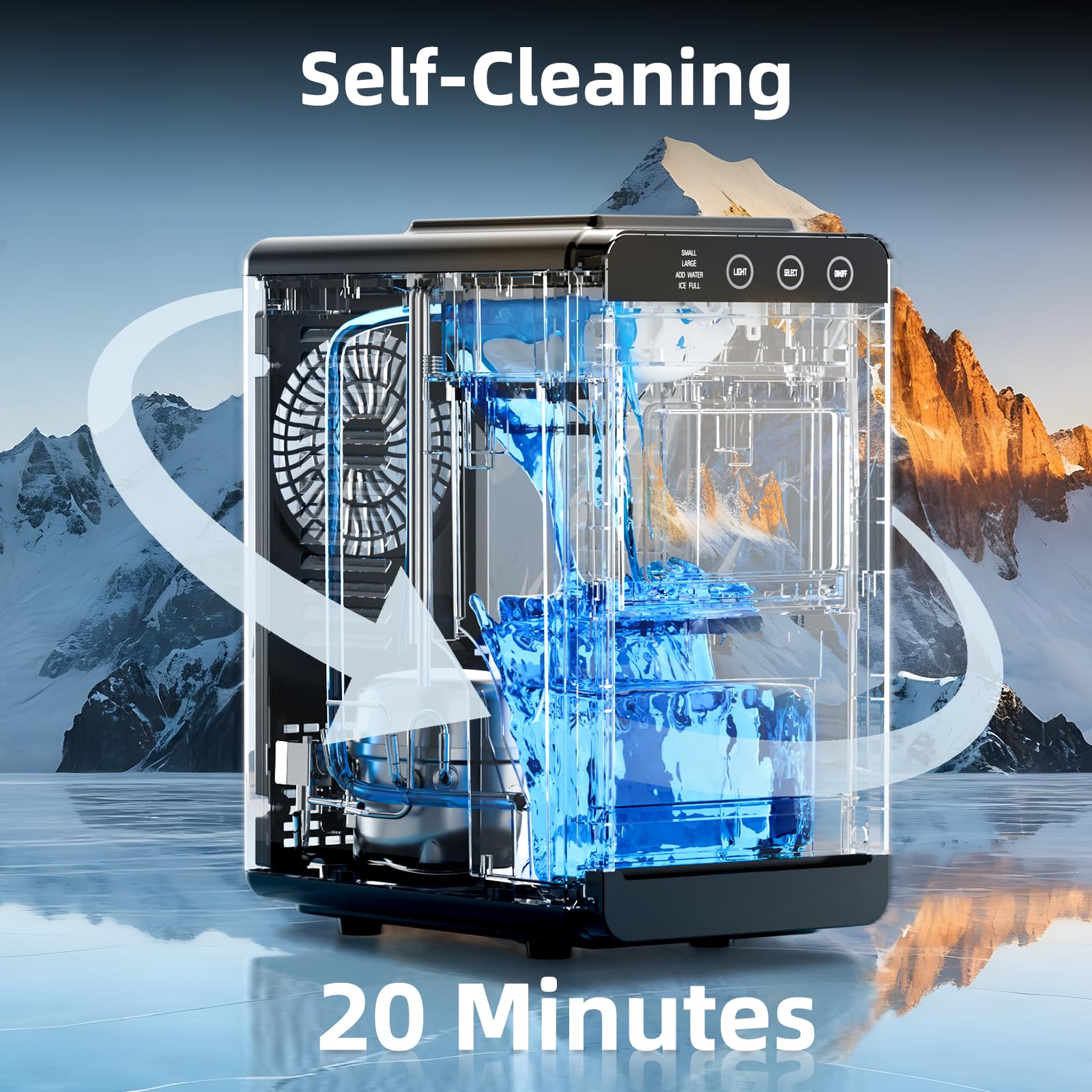 Antarctic Star Ice Maker, Portable Ice Machine with Self-Cleaning Function, 8 Cubes in 6 Mins Fast Countertop Ice Making, Compact Ice Maker for Home, Kitchen, RV, Travel, Matte Black