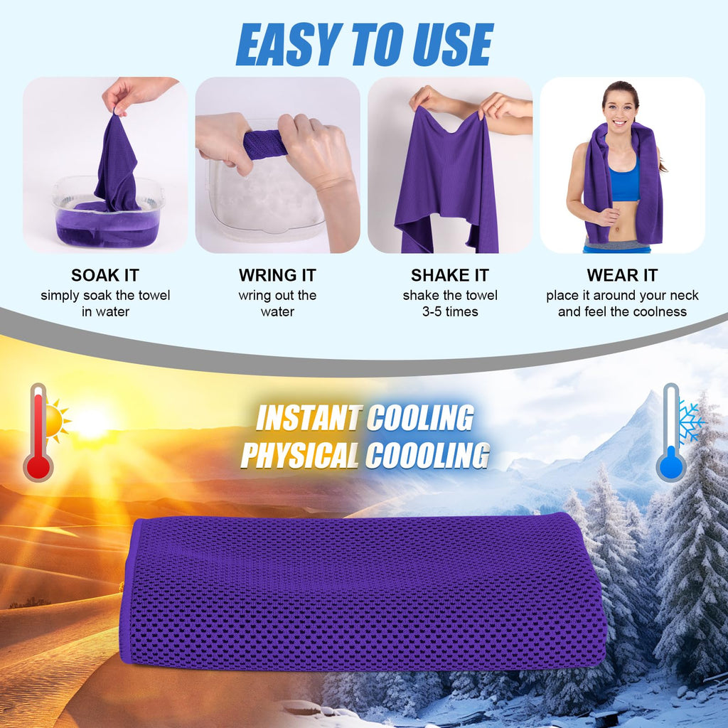 4 Pack Cooling Towels Cloth for Neck and Face, Ice Cool Towel Cold Rags for Sports Gym Fitness Yoga Running Tennis Baseball Hiking Camping(Y-4PACK-02)