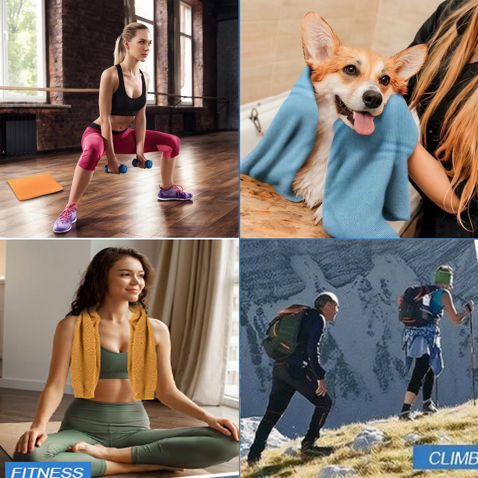 4 Pack Cooling Towels Cloth for Neck and Face, Ice Cool Towel Cold Rags for Sports Gym Fitness Yoga Running Tennis Baseball Hiking Camping(Y-4PACK-02)