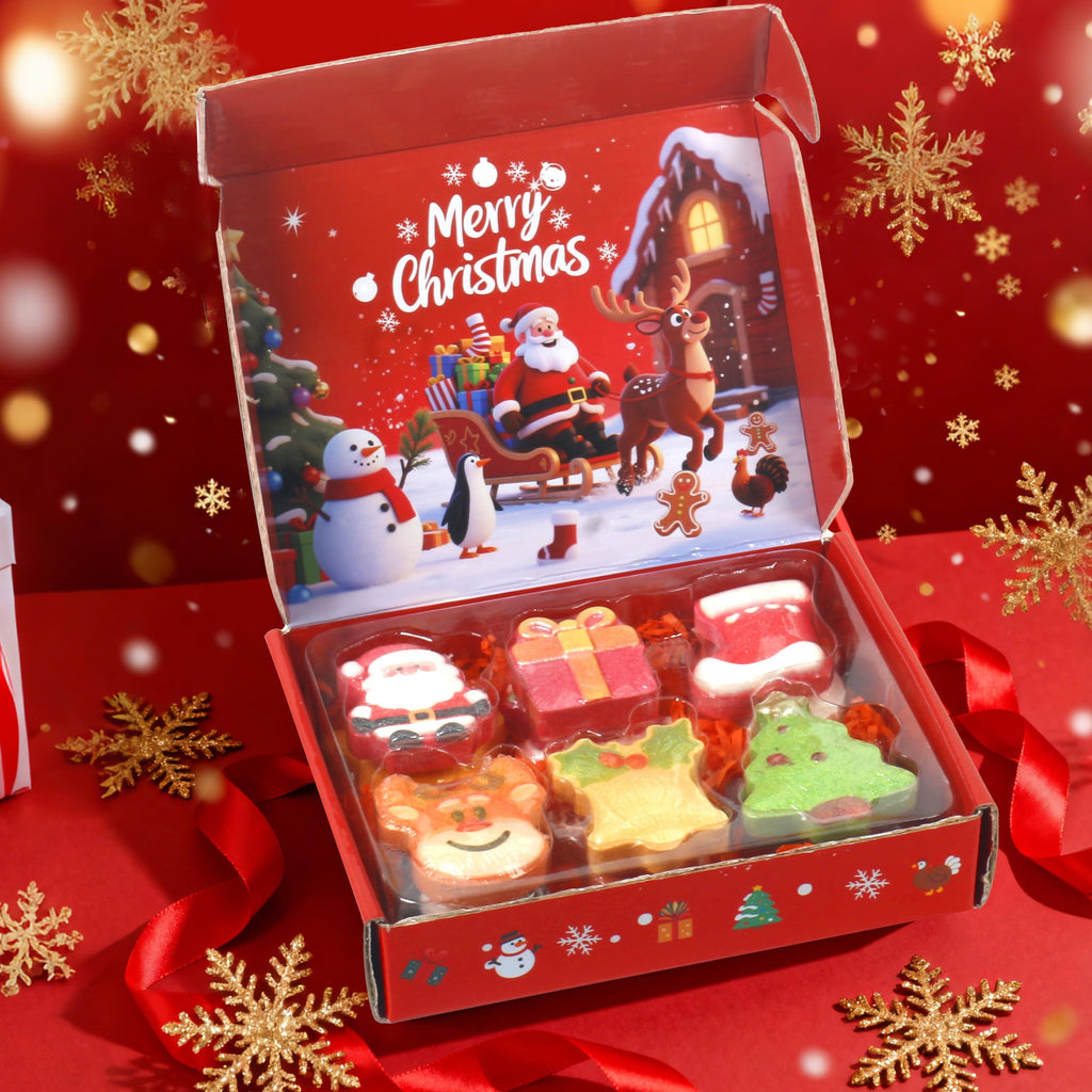 Christmas Bath Bombs for Kids, 6 Festive Shapes, Stocking Stuffer Gift Set | 6 Large Christmas Bath Bombs Offer a Fuller Soak with Colorful Fizz and Scents, Ideal Gifts for Kids and Stocking Stuffers