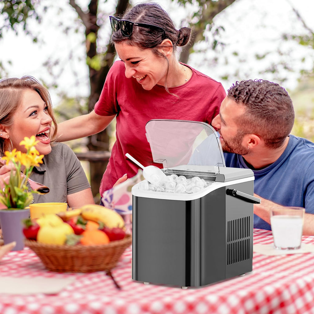 Ice Makers Countertop, Portable Ice Machine with Handle, 6 Mins 9 Bullet Cubes with Basket and Scoop, 26lbs in 24Hrs, Auto-Cleaning, for Home, Kitchen, RV, Camping, Green