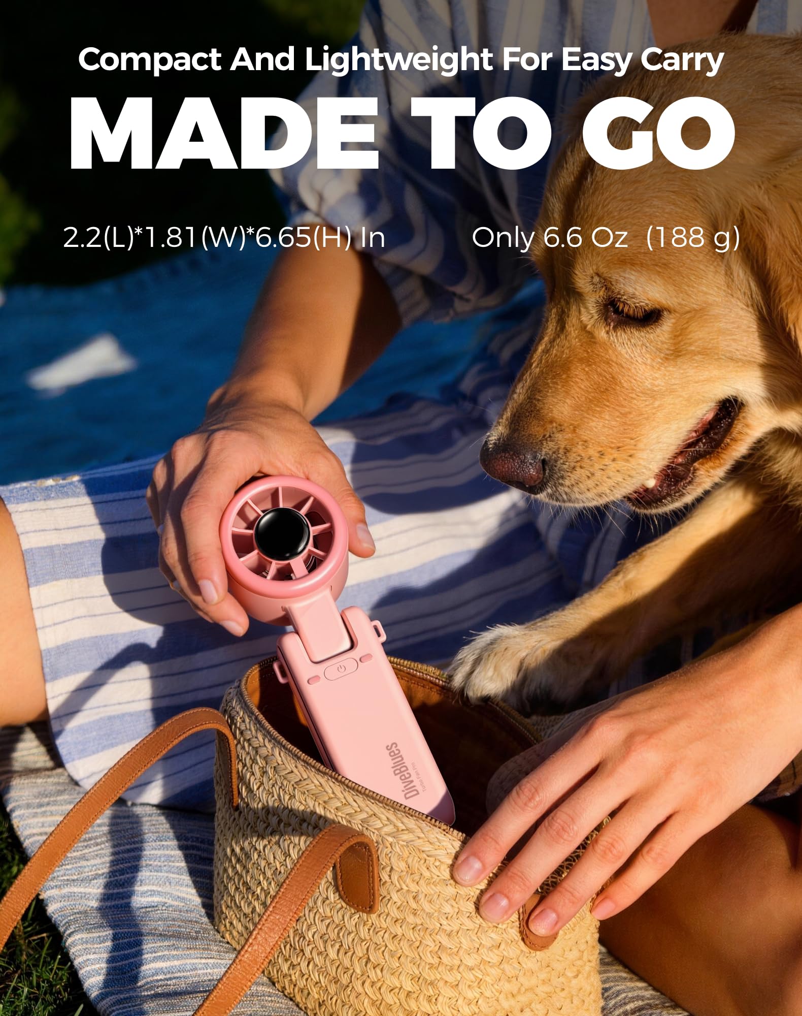 Diveblues Portable Handheld Turbo Fan | 3 IN 1 Hand/Neck/Desk Fan, Up to 12 Working Hours, 5 Gear Wind, Battery Operated, Travel, Working, Outdoor Activities