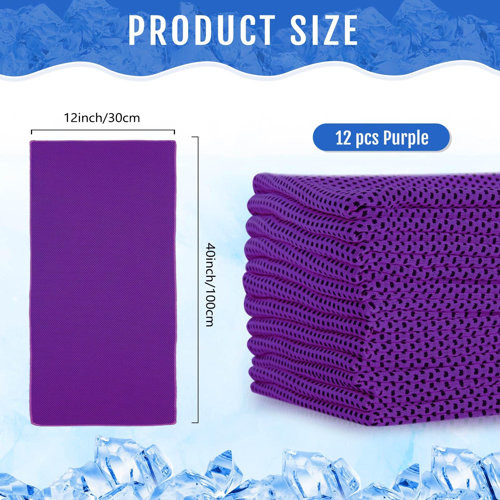 Hosuly 12 Pieces Cooling Towels, 40 x 12 Inch Ice Cool Towel for Neck and Face Microfiber Soft Breathable Chilly Rags for Yoga, Sports, Golf, Gym, Running, Workout(Purple)