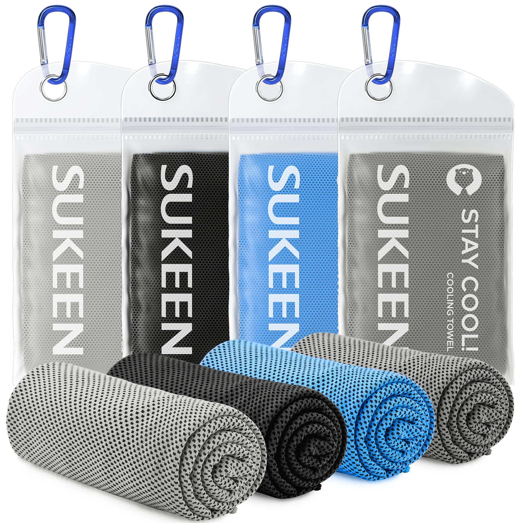 Sukeen 4Pack Cooling Towel (40"x12"),Ice Towel,Soft Breathable Chilly Towel,Microfiber Towel for Yoga,Sport,Running,Gym,Workout,Camping,Fitness,Workout & More Activities