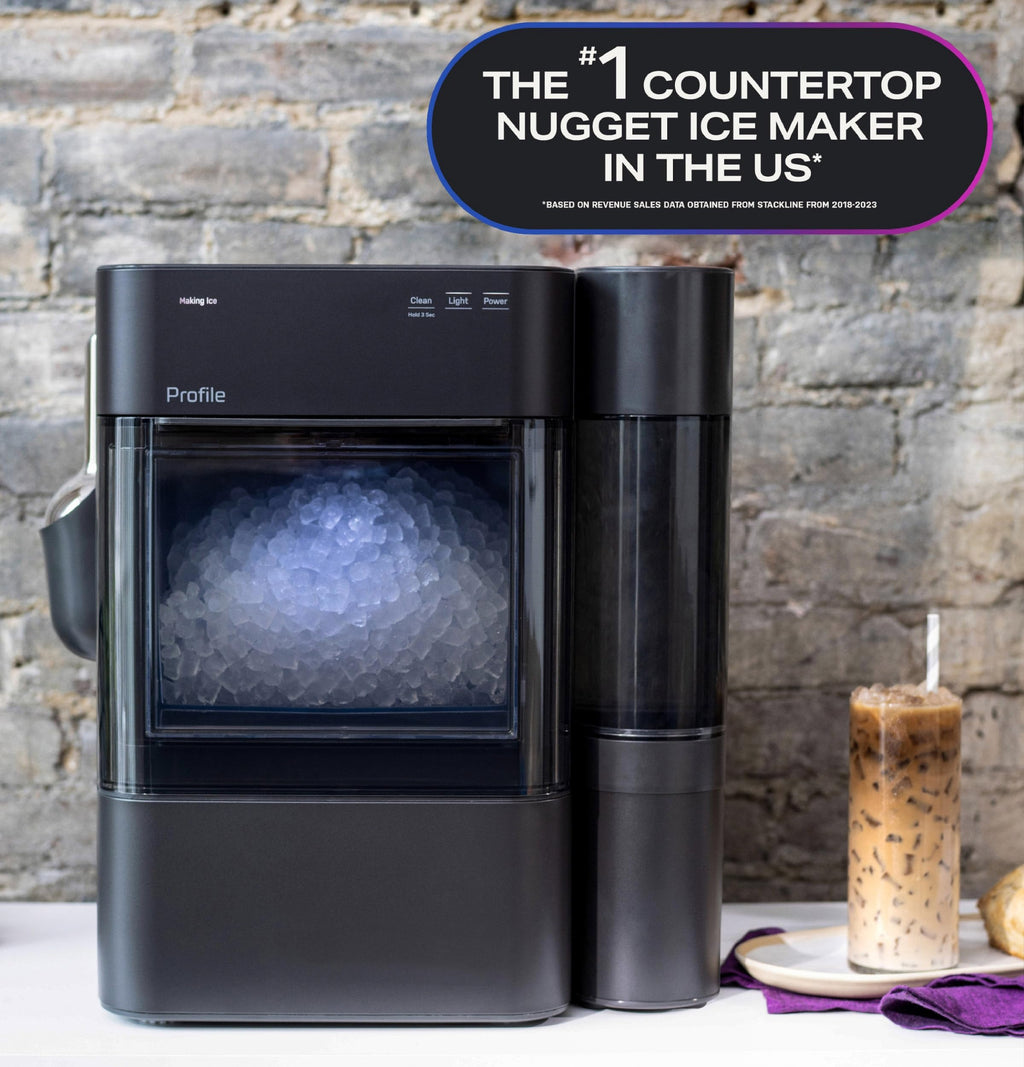 GE Profile Opal Ultra, Countertop Nugget Ice Maker, 1 Gal XL Side Tank, *Amazon Exclusive*, 38 lbs/Day, Pebble Pellet Crushed Ice Machine, WiFi Black Stainless Steel
