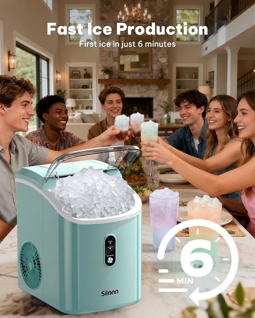 Silonn Nugget Ice Maker Countertop, Pellet Ice Machine with Self-Cleaning Function, Sonic Ice Maker Produces 36lbs of Chewable Ice in 24 Hours, Ideal for Home Kitchen and Office (Black)