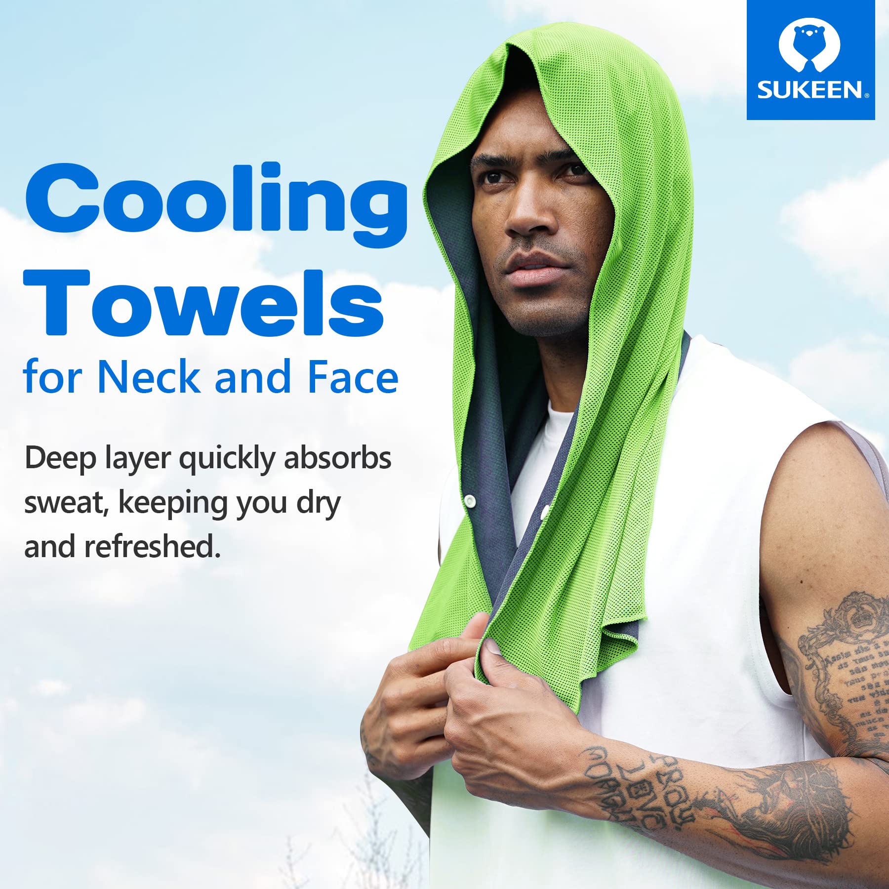 Sukeen Cooling Hoodie Towel, Absorbent Quick-Drying Cooling Towels for Neck and Face, UV Sun Protection Cooling Neck Wraps Sport Head Cooling Towel Hot Weather