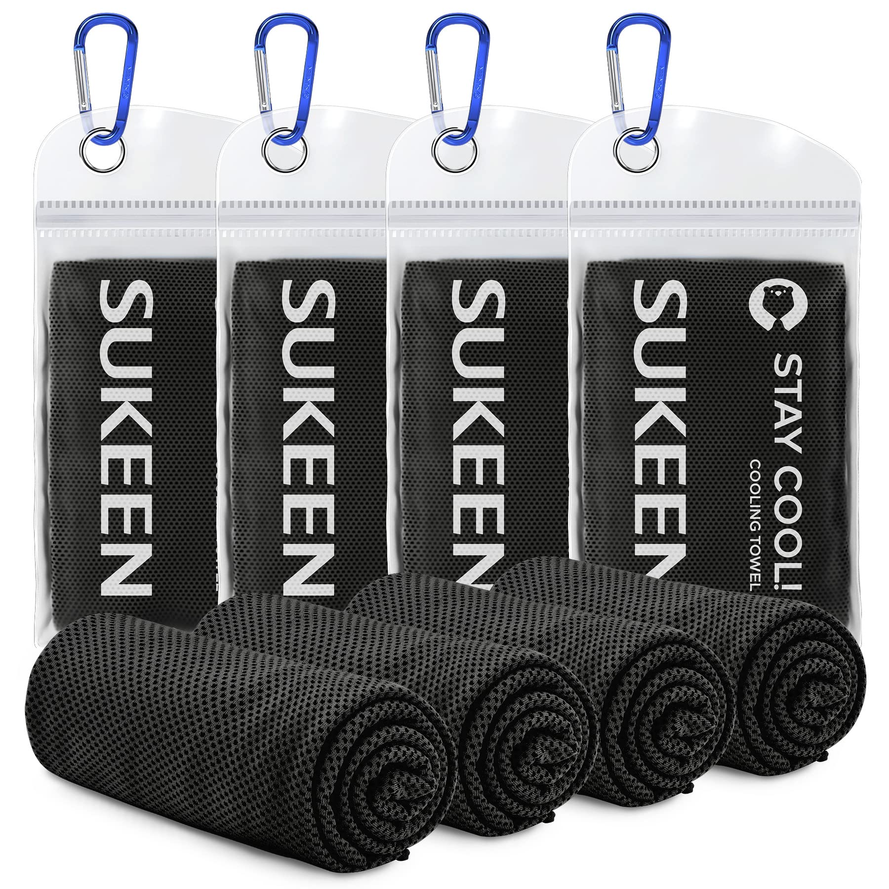 Sukeen 4Pack Cooling Towel (40"x12"),Ice Towel,Soft Breathable Chilly Towel,Microfiber Towel for Yoga,Sport,Running,Gym,Workout,Camping,Fitness,Workout & More Activities