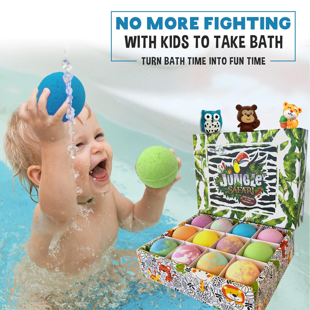Bath Bombs for Kids with Surprise Inside - Organic Bath Fizzies with Toys Inside. All Natural, Gentle, and Kids Safe, Rainbow Spa Bath Fizz Balls, Birthday Gifts for Boys, Toddlers, Baby