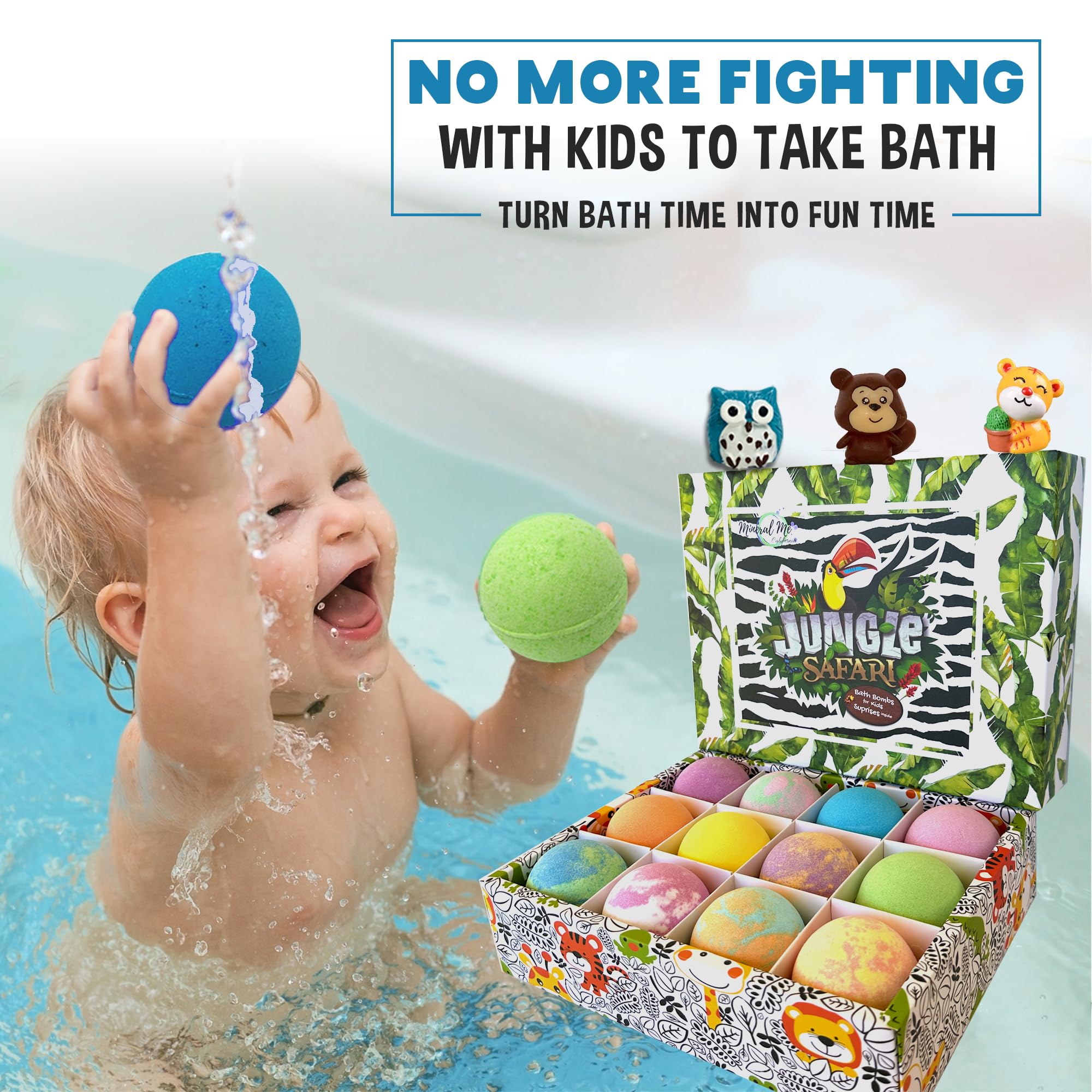 Bath Bombs for Kids with Surprise Inside - Organic Bath Fizzies with Toys Inside. All Natural, Gentle, and Kids Safe, Rainbow Spa Bath Fizz Balls, Birthday Gifts for Boys, Toddlers, Baby