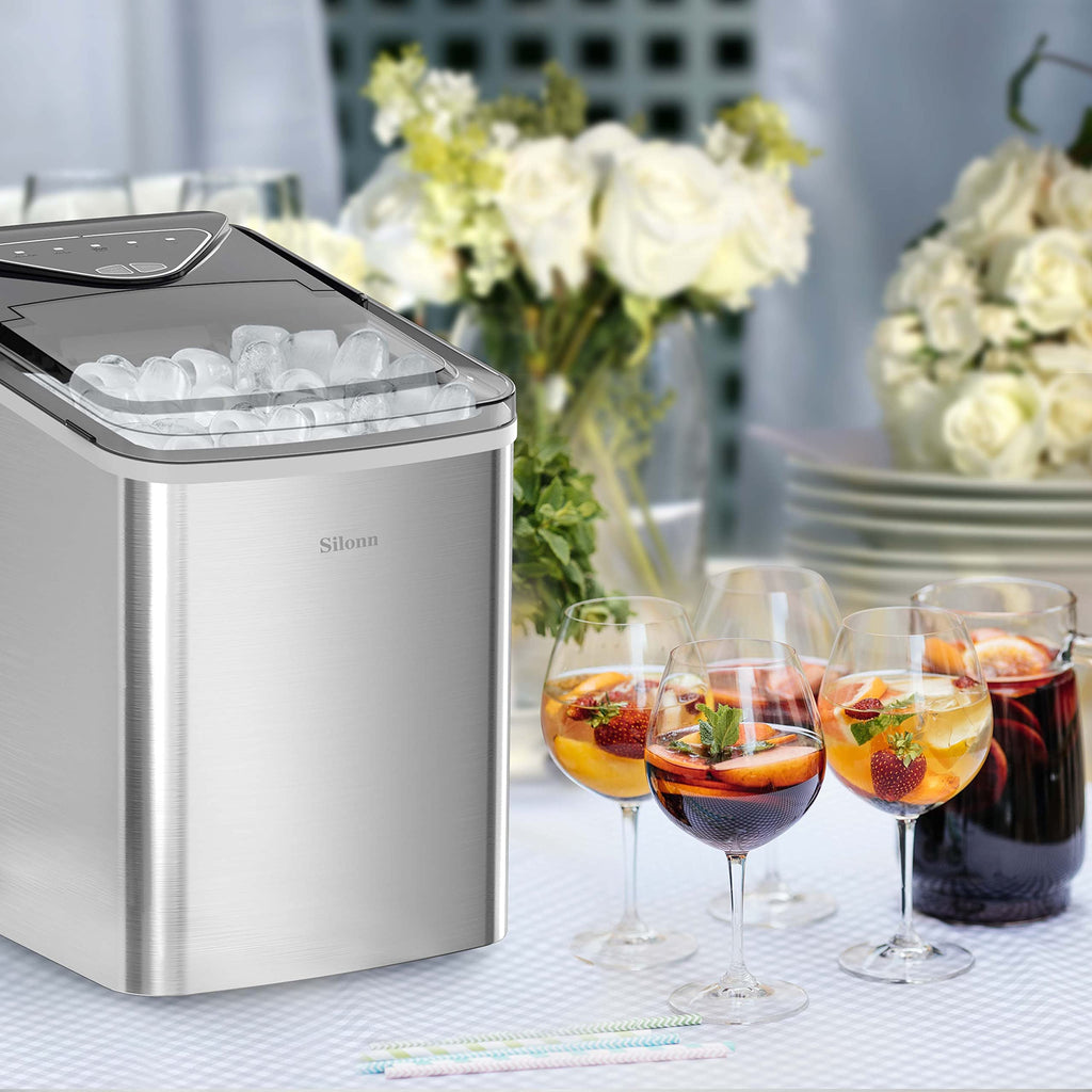 Silonn Nugget Ice Maker Countertop, Pellet Ice Machine with Self-Cleaning Function, Sonic Ice Maker Produces 36lbs of Chewable Ice in 24 Hours, Ideal for Home Kitchen and Office (Black)