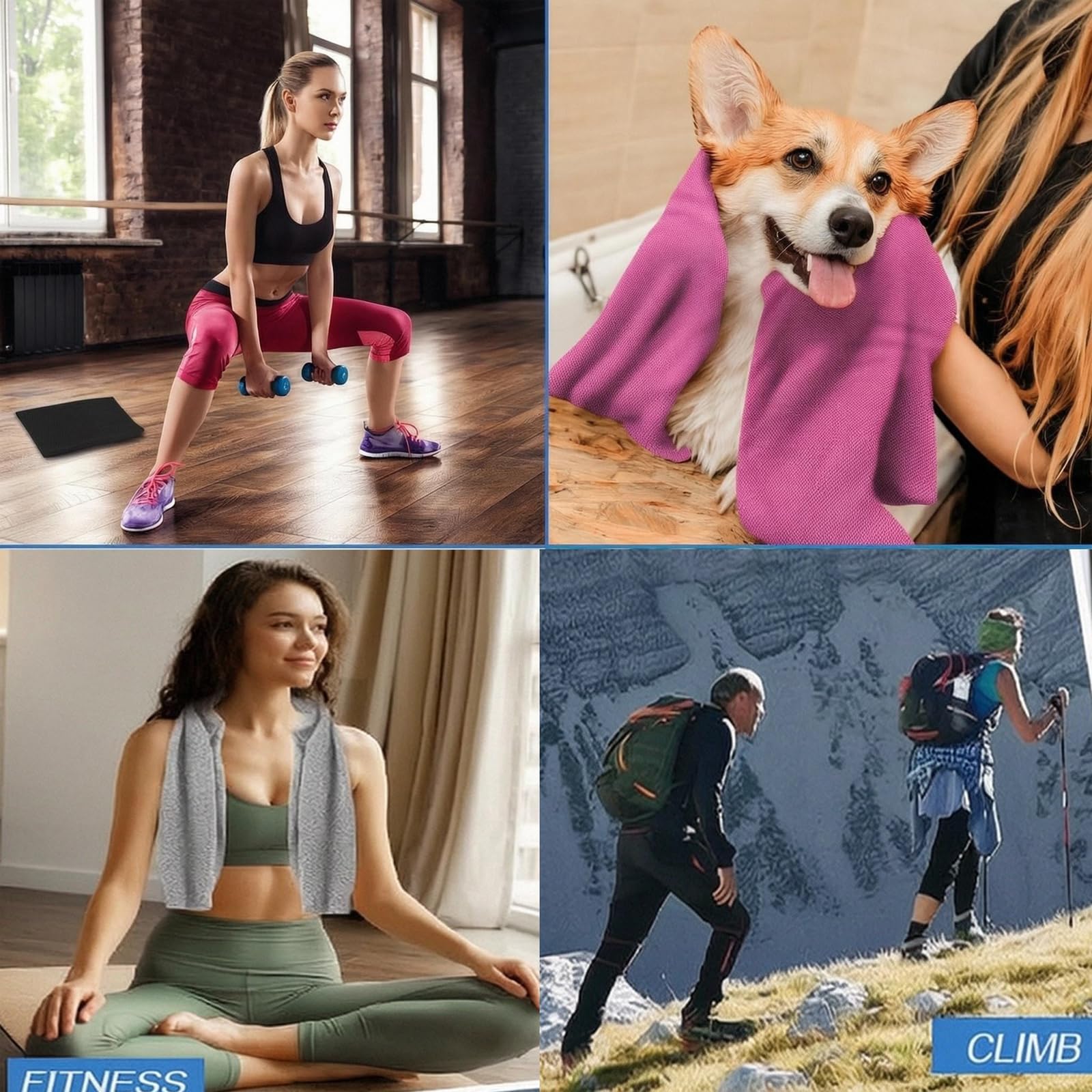 4 Pack Cooling Towels Cloth for Neck and Face, Ice Cool Towel Cold Rags for Sports Gym Fitness Yoga Running Tennis Baseball Hiking Camping(Y-4PACK-02)