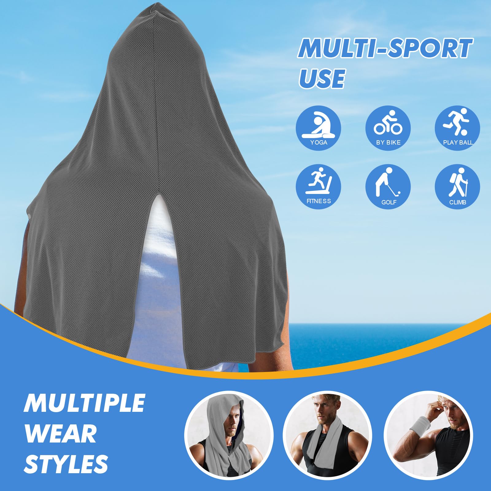 CSITE Cooling Hoodie Towels, Instant Cooling Towels for Neck and Face, UPF 50 Sun Protection, Ice Towel for Hot Weather, Head Towel for Sports, Camping, Cycling & More Activities