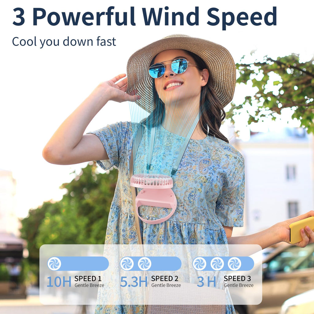 HandFan 10000mAh Neck Fan, 360° Rotation Hands Free Portable Fans for your Neck, 48h Lasting Rechargeable Battery Operated Wearable Necklace Personal Cool Fans for Travel/Disney/Sports/Cycling/Hiking