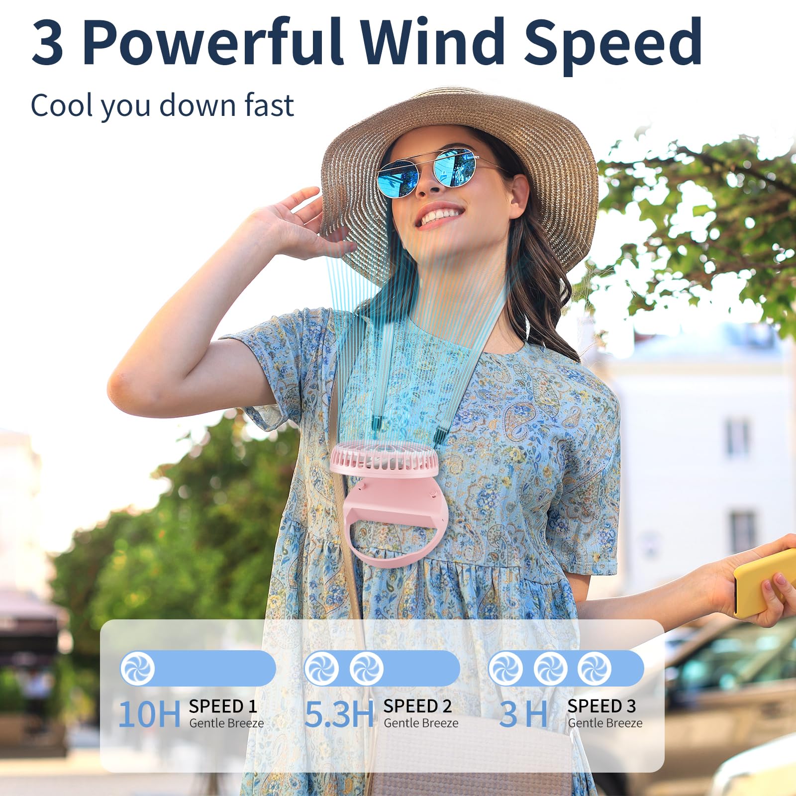 HandFan 10000mAh Neck Fan, 360° Rotation Hands Free Portable Fans for your Neck, 48h Lasting Rechargeable Battery Operated Wearable Necklace Personal Cool Fans for Travel/Disney/Sports/Cycling/Hiking