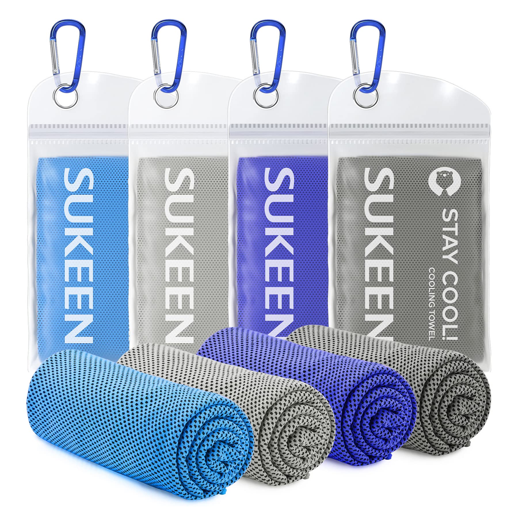 Sukeen 4Pack Cooling Towel (40"x12"),Ice Towel,Soft Breathable Chilly Towel,Microfiber Towel for Yoga,Sport,Running,Gym,Workout,Camping,Fitness,Workout & More Activities