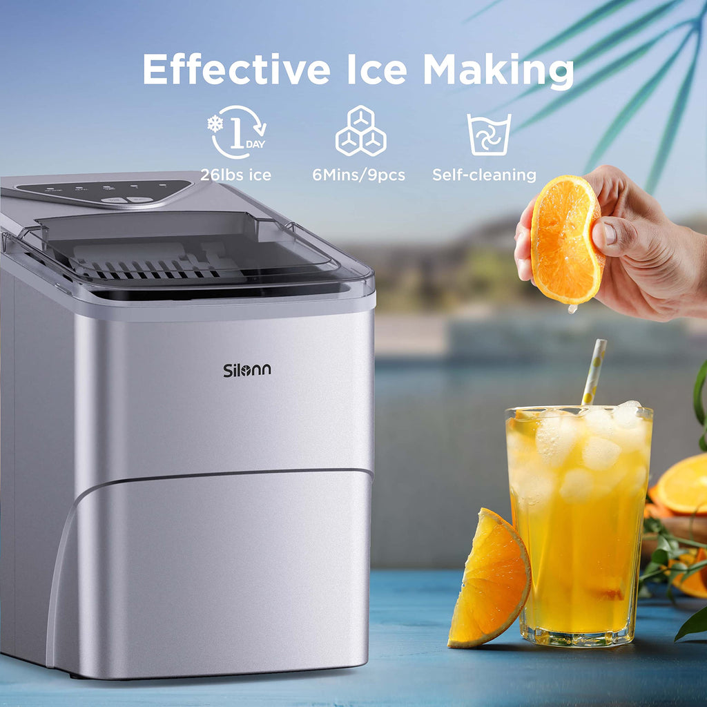 Silonn Nugget Ice Maker Countertop, Pellet Ice Machine with Self-Cleaning Function, Sonic Ice Maker Produces 36lbs of Chewable Ice in 24 Hours, Ideal for Home Kitchen and Office (Black)