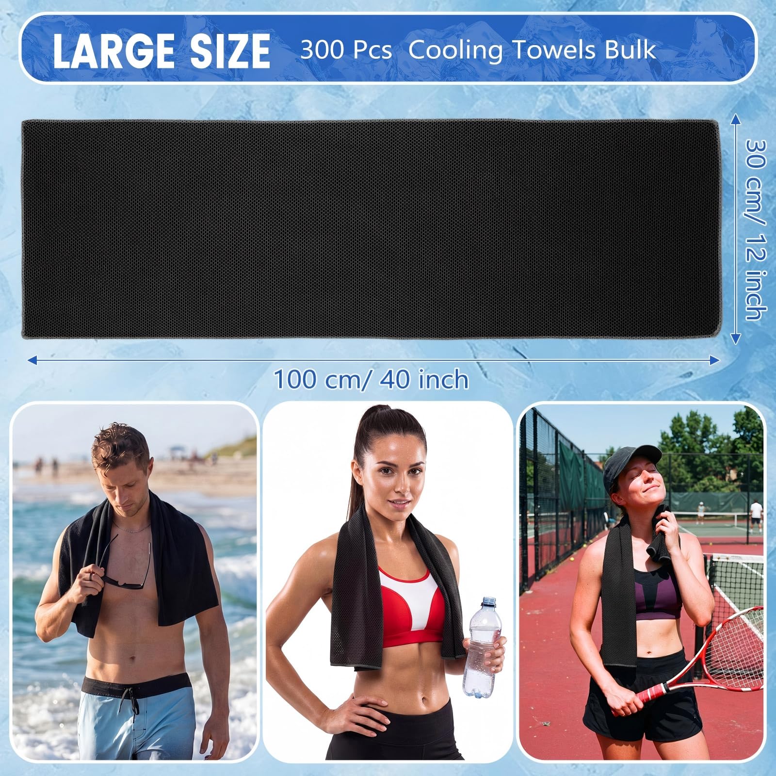 Hosuly 1000 Pack Cooling Towels Bulk 40 x 12 Inch Large Chilly Breathable Sweat Sports Cold Towels Sublimation Microfiber Ice Neck Rag for Hot Weather Workout Gym Team Gift (Dark Blue)