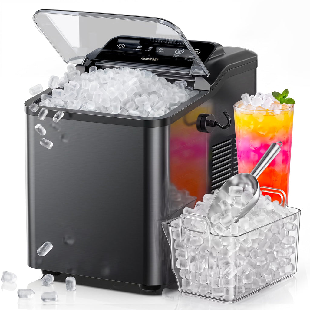 Nugget Ice Maker Countertop, Pellet Ice Makers Soft Chewable Ice 35lbs/Day, Premium Stainless Steel Ice Maker Machine Ready in 6 Mins with Scoop, Touch Screen & Auto Ice Drop for Home Kitchen Office