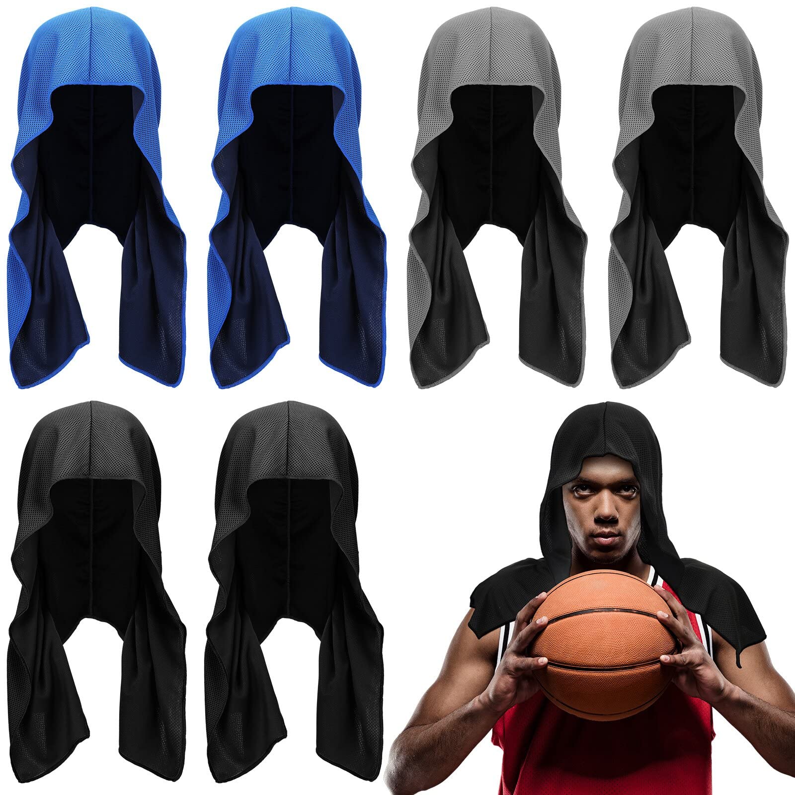 Bencailor 6 Pcs Cooling Hoodie Towel for Face Sport Hood Towel Cooling Towels Neck Cooler Cooling Neck Wraps Soft Breathable Chilly Camping Towels Absorbent Microfiber Towel