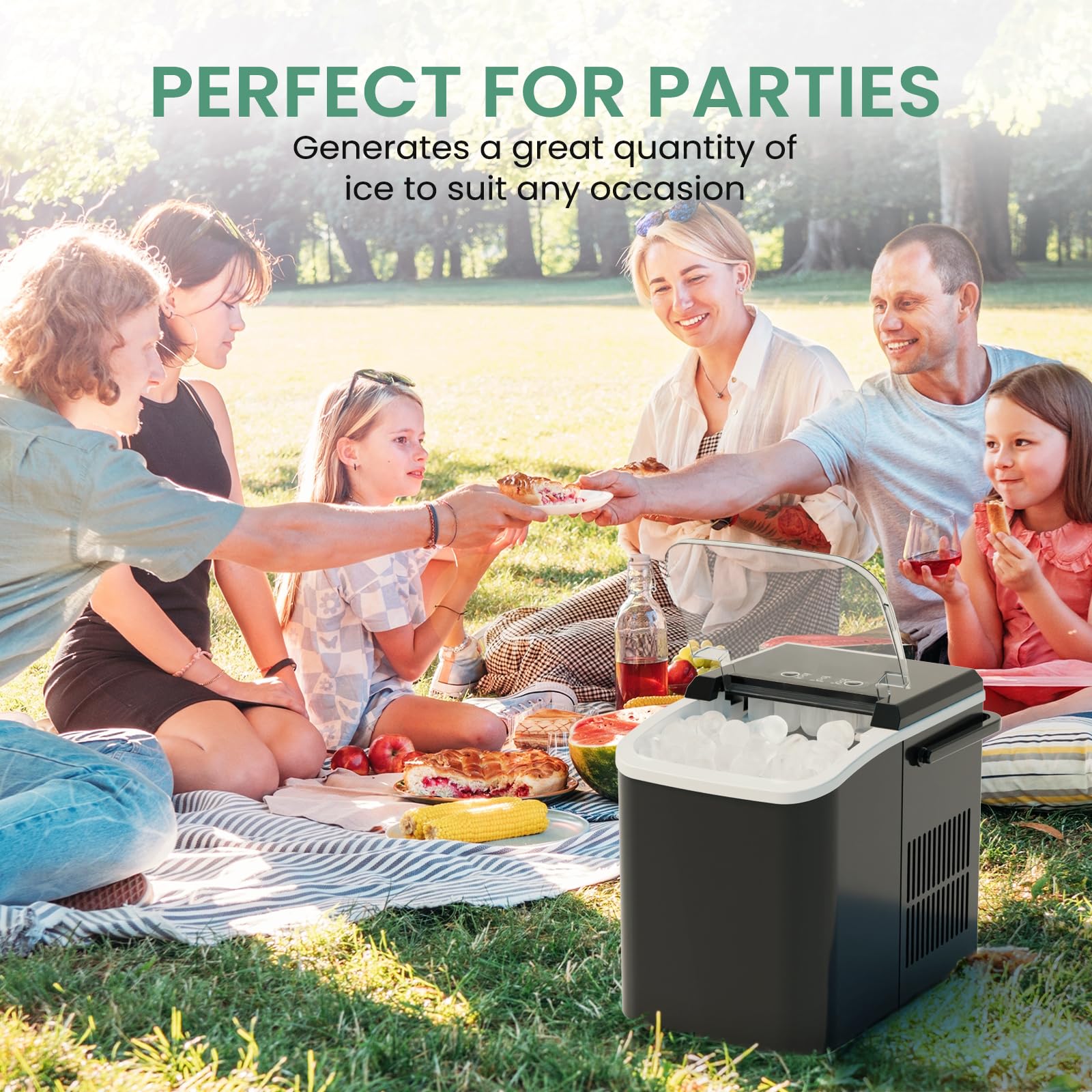 Ice Makers Countertop, Portable Ice Machine with Handle, 6 Mins 9 Bullet Cubes with Basket and Scoop, 26lbs in 24Hrs, Auto-Cleaning, for Home, Kitchen, RV, Camping, Green