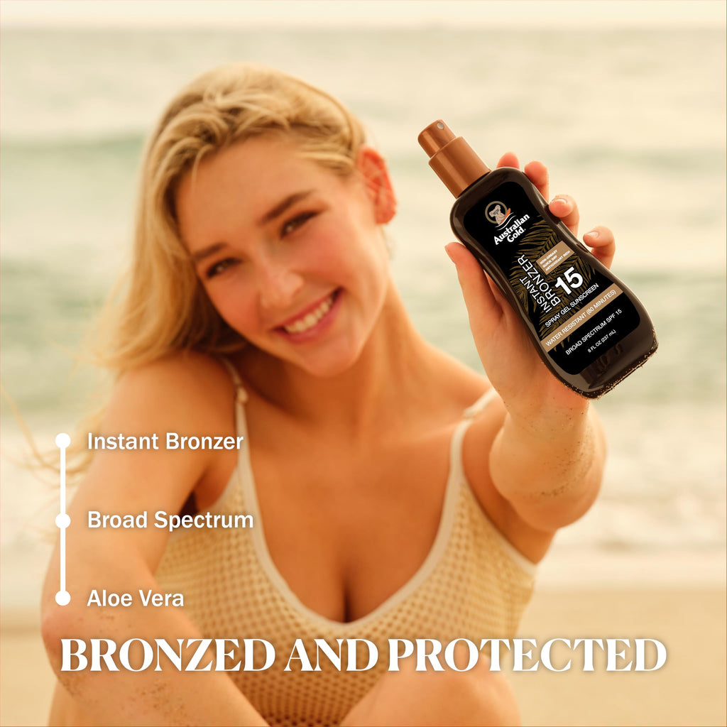 Australian Gold Spray Gel Sunscreen with Instant Bronzer SPF 50, 8 Ounce | Moisturize & Hydrate Skin | Broad Spectrum | Water Resistant,B07DG52KLY