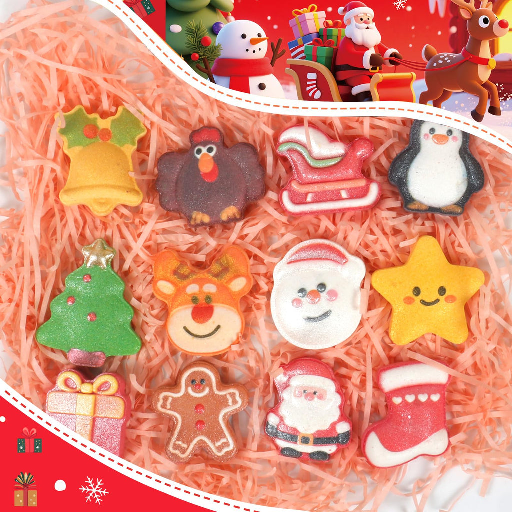 Christmas Bath Bombs for Kids, 6 Festive Shapes, Stocking Stuffer Gift Set | 6 Large Christmas Bath Bombs Offer a Fuller Soak with Colorful Fizz and Scents, Ideal Gifts for Kids and Stocking Stuffers