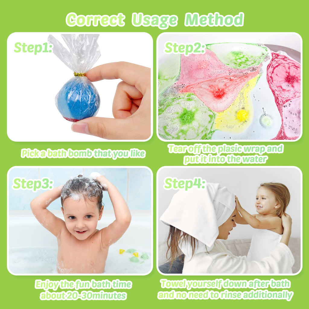 Bath Bombs for Kids, 12 Pcs Bath Bombs with Glow in The Dark Dinosura Surprise Inside, Handmade Organic Bubble Bath Ball Gift Set for Boys and Girls, Gift for Birthday Christmas Easter