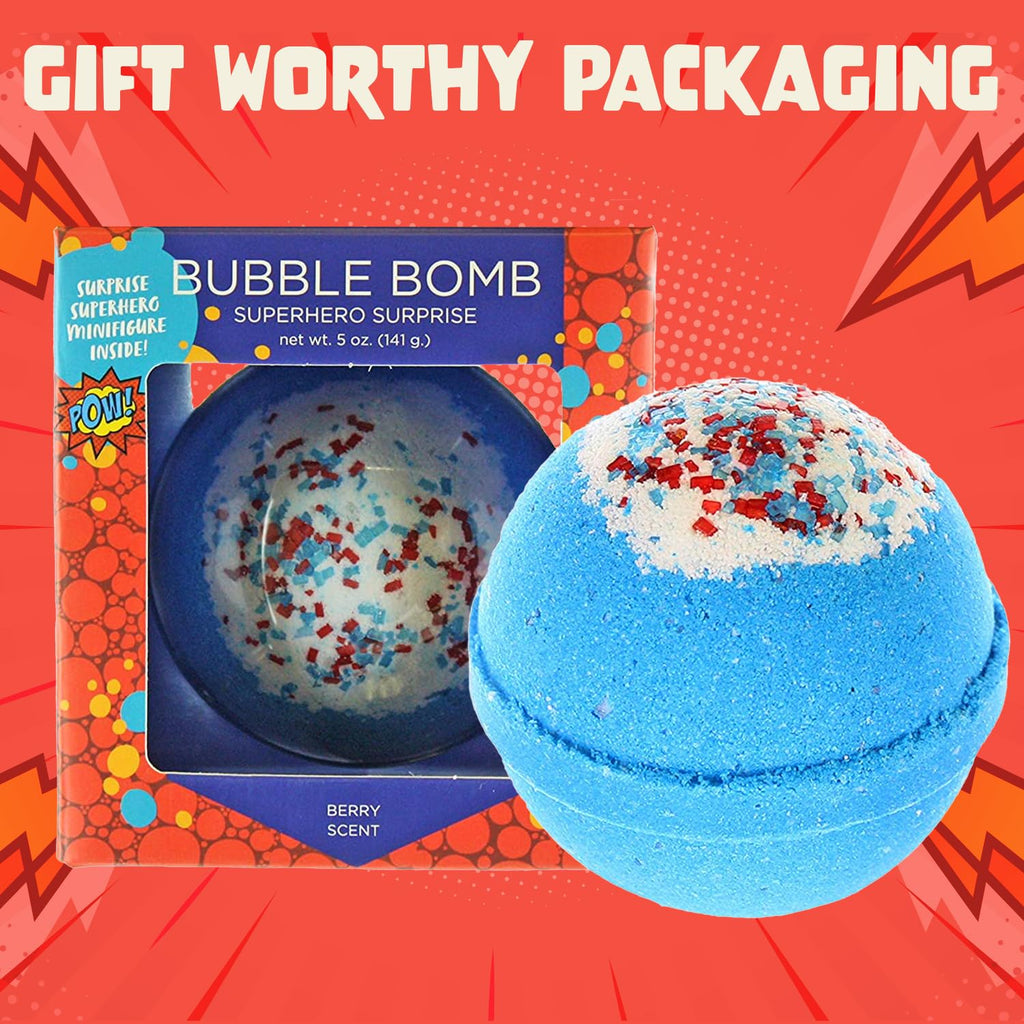 Superhero Bath Bombs for Kids & Boys with Surprise Hero Toys Inside (1 Pack) - Large Bubble Bath Bombs for Boys & Girls - Birthday Gift & Goodie Bags for Kids - Fruity Scent, USA Made by Two Sisters