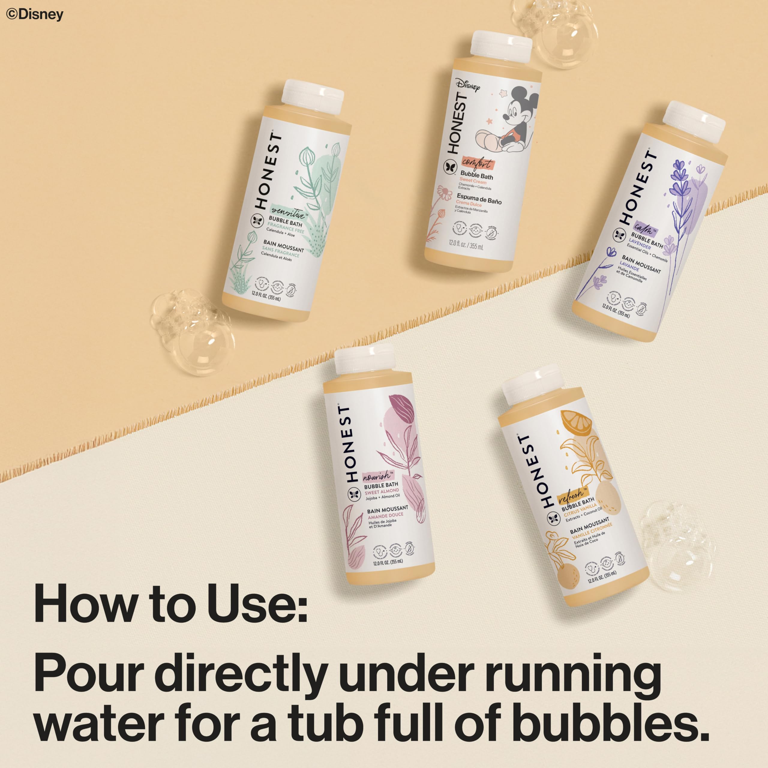 The Honest Company Foaming Bubble Bath, Naturally Derived, Tear-free, Hypoallergenic, Citrus Vanilla Refresh, 12 fl oz