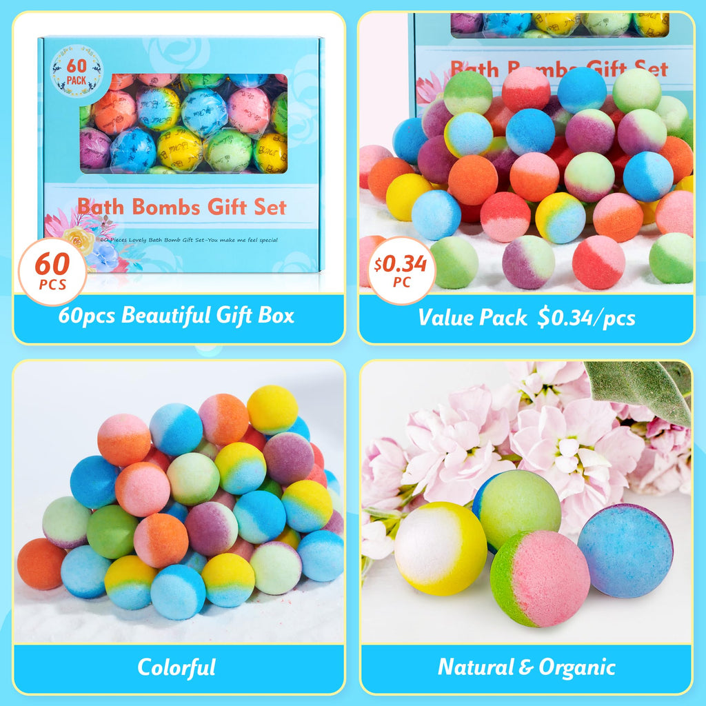 30 Pcs Bath Bomb Gift Set, Natural Organic Mini Bath Bombs, Handmade with Rich Fizz - Birthday Gift for Kids/Women/Men, Mother's Day, Ideal Gift for Valentine's Day