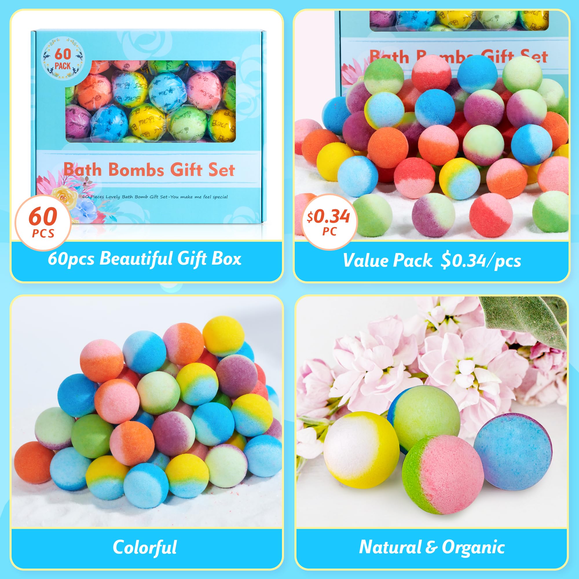 30 Pcs Bath Bomb Gift Set, Natural Organic Mini Bath Bombs, Handmade with Rich Fizz - Birthday Gift for Kids/Women/Men, Mother's Day, Ideal Gift for Valentine's Day