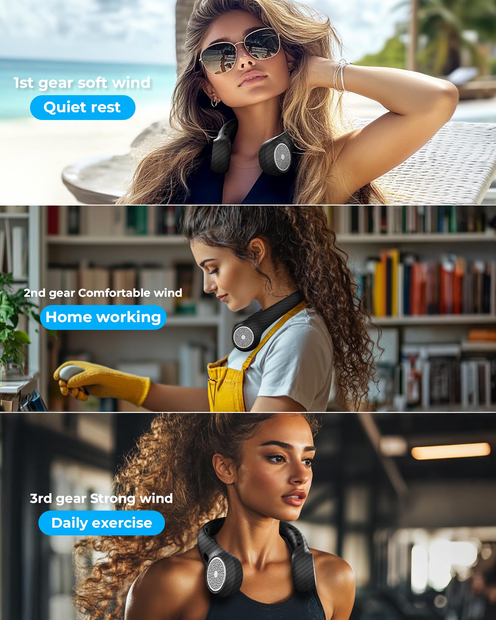 Neck Fan with 4000mAh Rechargeable Battery & LED Display, Portable Personal Cooler for Women/Men, 3-Speed Bladeless 360° Cooling Fans, Stylish Gift for Gym/Travel/Office, White