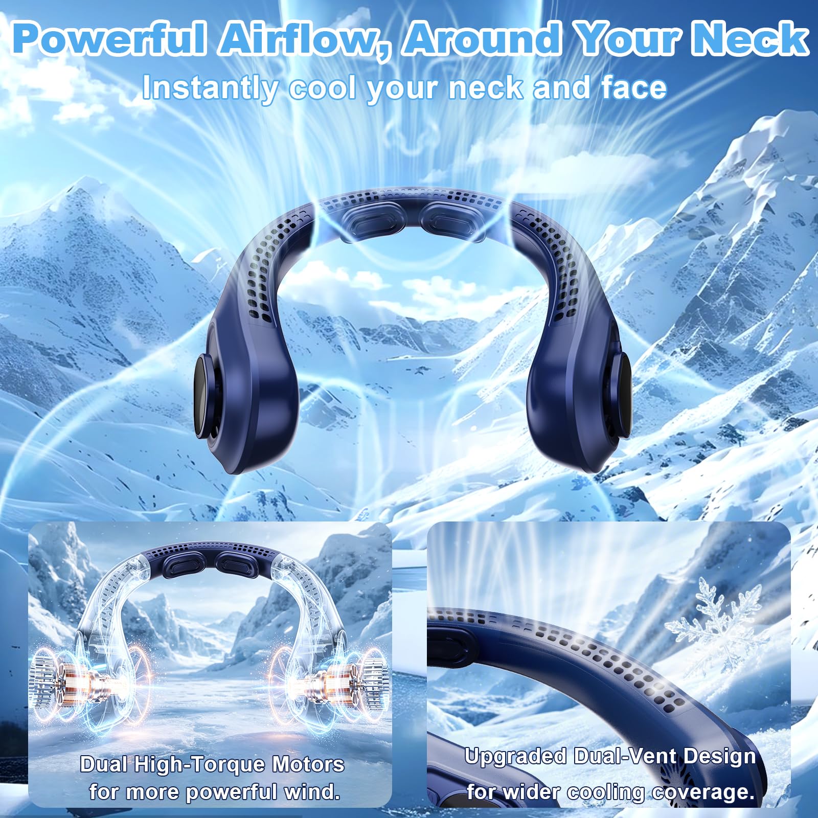 Portable Neck Fan Rechargeable - [with LED Display] 5 Speeds, 5000 mAh Battery Operated Wearable Personal Cooling Bladeless Fan for Outdoor Travel, Gifts for Men Women Kids,Gray