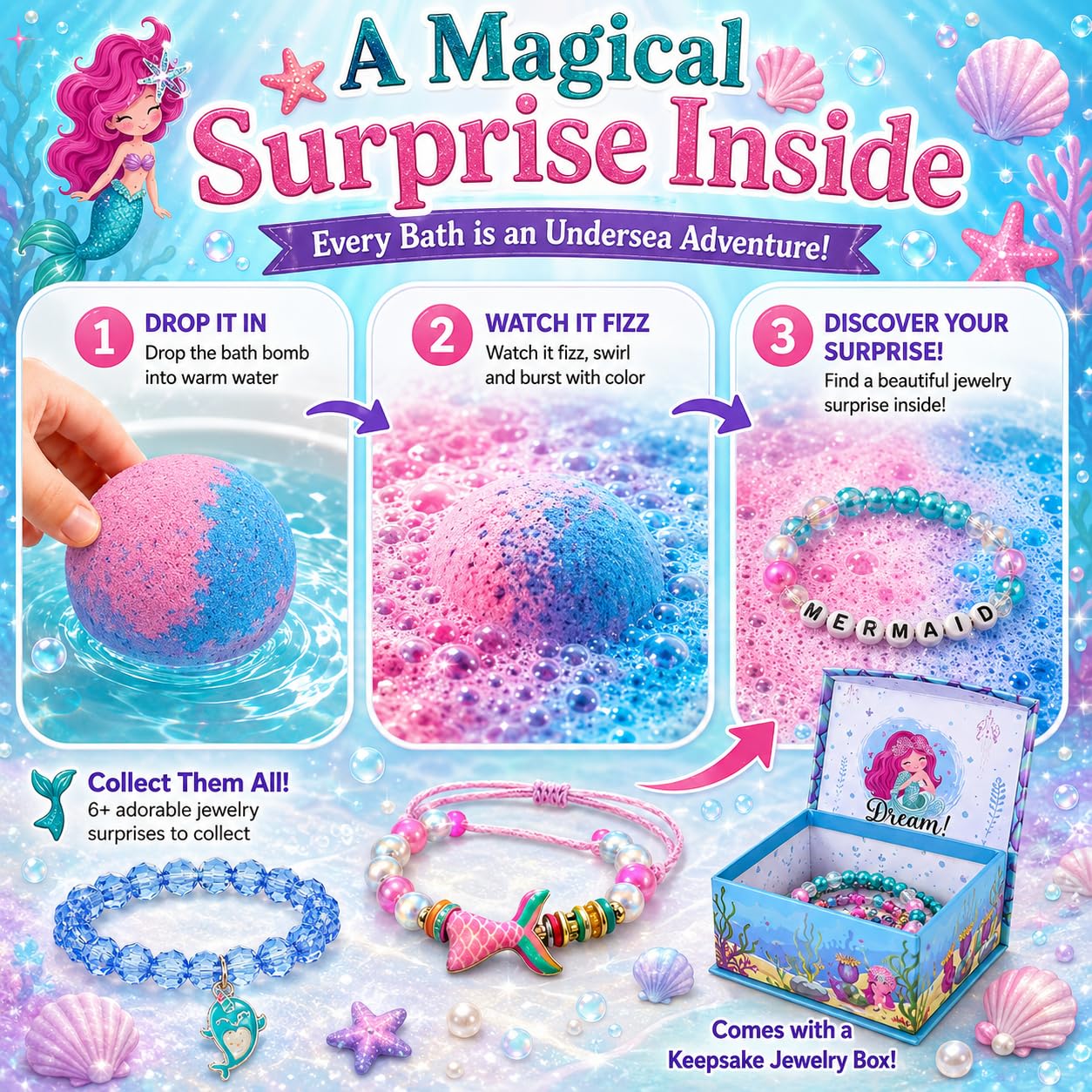 Bath Bombs for Kids with Surprise Inside - Organic Bath Fizzies with Toys Inside. All Natural, Gentle, and Kids Safe, Rainbow Spa Bath Fizz Balls, Birthday Gifts for Boys, Toddlers, Baby