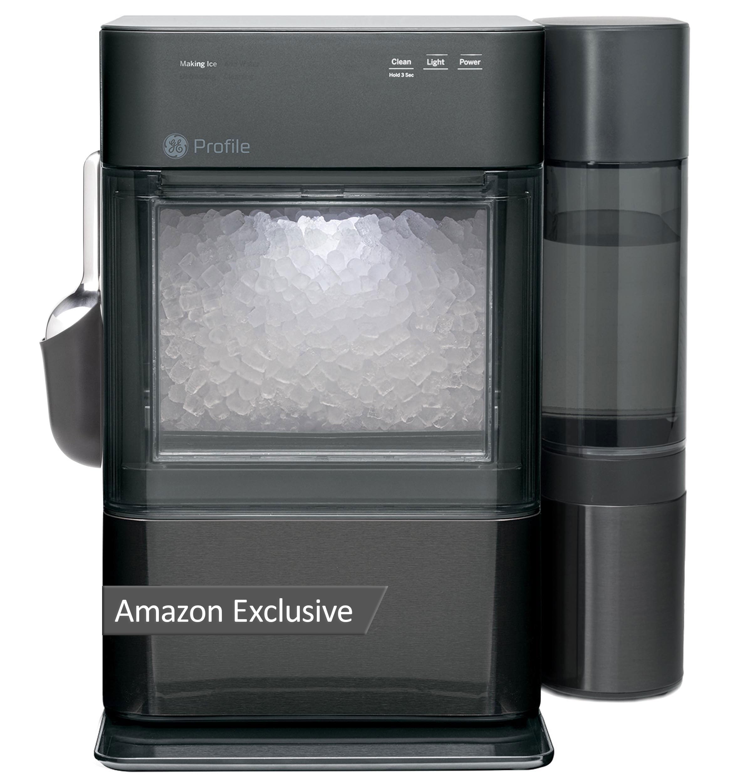 GE Profile Opal Ultra, Countertop Nugget Ice Maker, 1 Gal XL Side Tank, *Amazon Exclusive*, 38 lbs/Day, Pebble Pellet Crushed Ice Machine, WiFi Black Stainless Steel