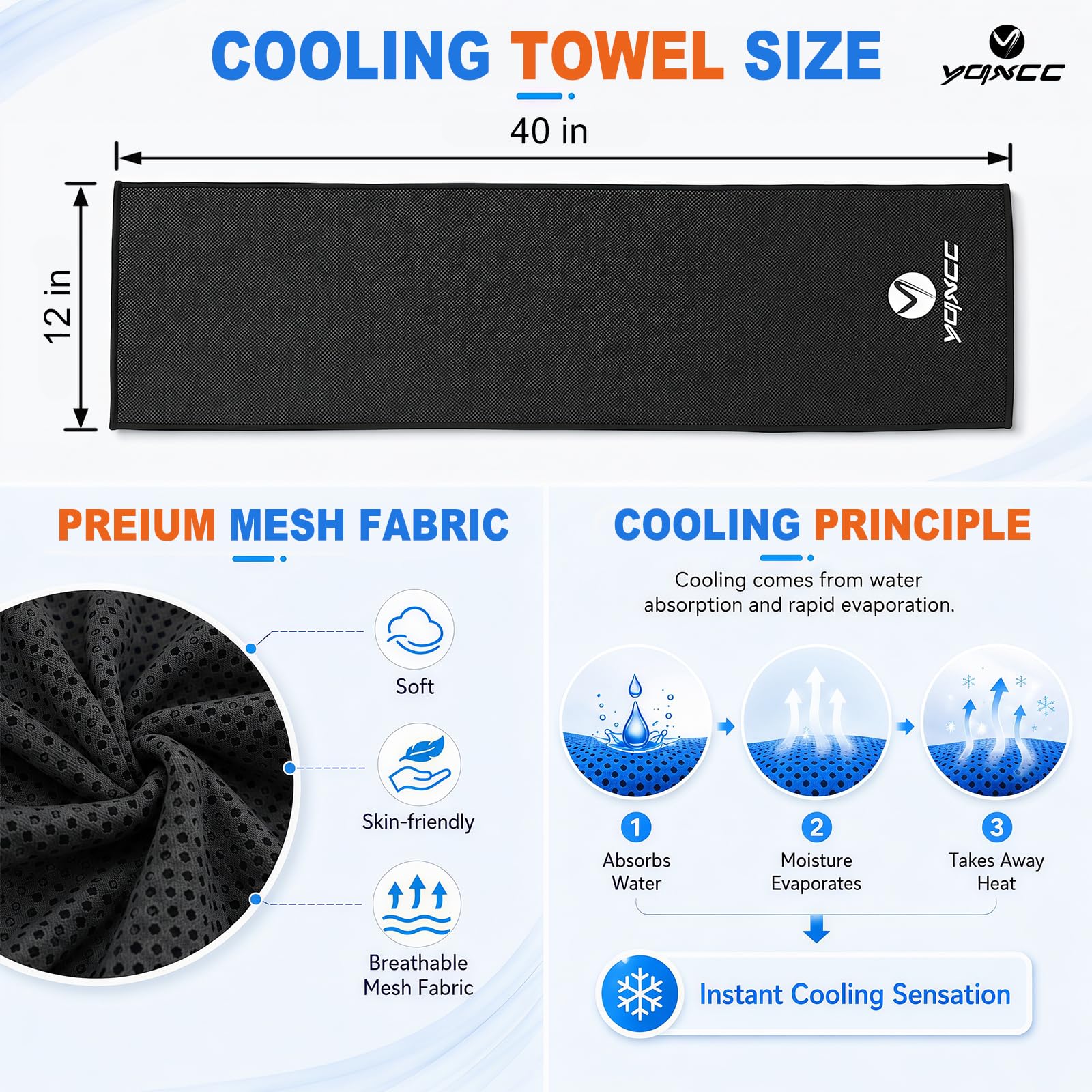 YQXCC 4 Pack Cooling Towels 40"x12", Cool Ice Towels for Neck & Face | Cooling Neck Wraps, Soft Breathable Microfiber Chilly Towels, Ideal for Gym, Yoga, Golf, Running, Camping & Hot Weather