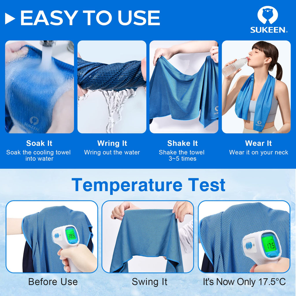 Sukeen Cooling Towel for Neck and Face (40"x12"), Microfiber Bulk Cooling Towels for Athletes Cooling Neck Wraps Instant Cooling Towels for Yoga,Gym,Golf,Running,Fitness and Workout