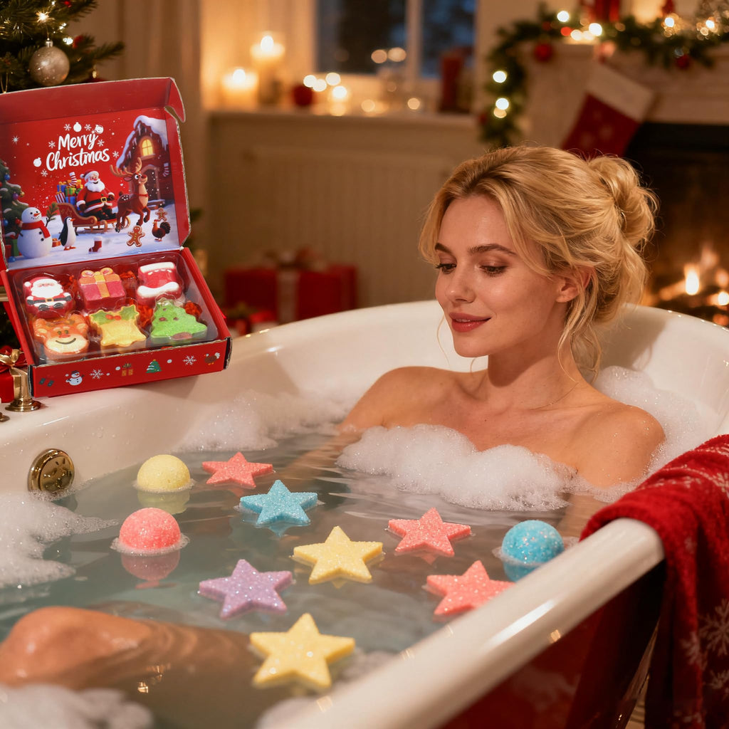 Christmas Bath Bombs for Kids, 6 Festive Shapes, Stocking Stuffer Gift Set | 6 Large Christmas Bath Bombs Offer a Fuller Soak with Colorful Fizz and Scents, Ideal Gifts for Kids and Stocking Stuffers