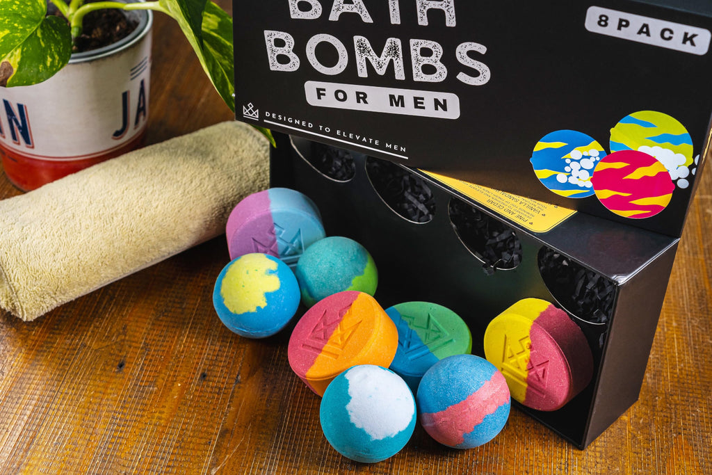 Bath Bombs for Men – 8 Large Diamond Shape Natural Mens Bath Bombs | Relaxing Bubble Bath Set & Bubble Bath Balls for Men | Masculine Scents & Skin Soothing Gift Set