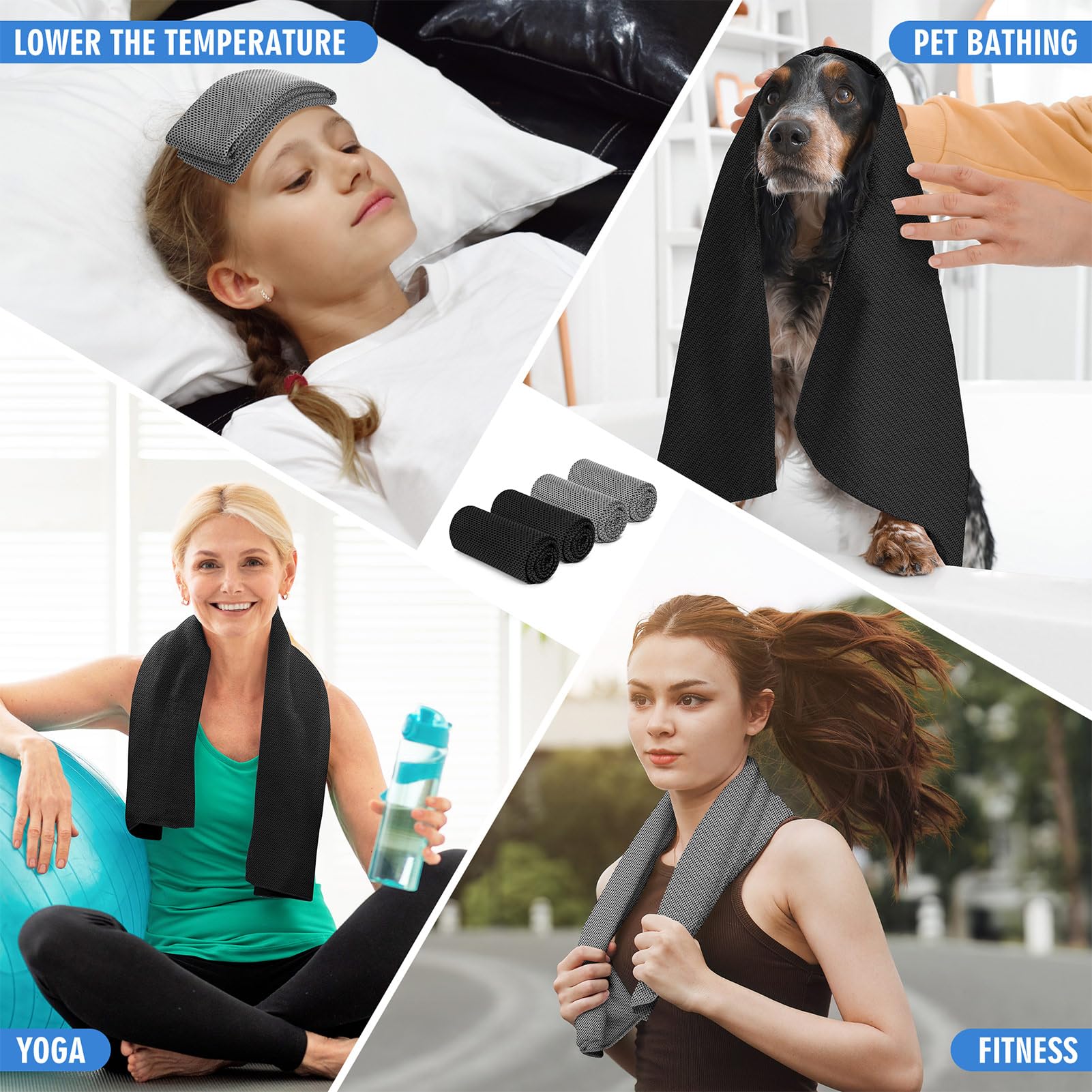 Hemndic 4 Pack Cooling Towels (40"x12"), Soft Breathable Cooling Towels for Neck and Face, Microfiber Workout Towels for Yoga, Golf, Running, Hiking & More Activities