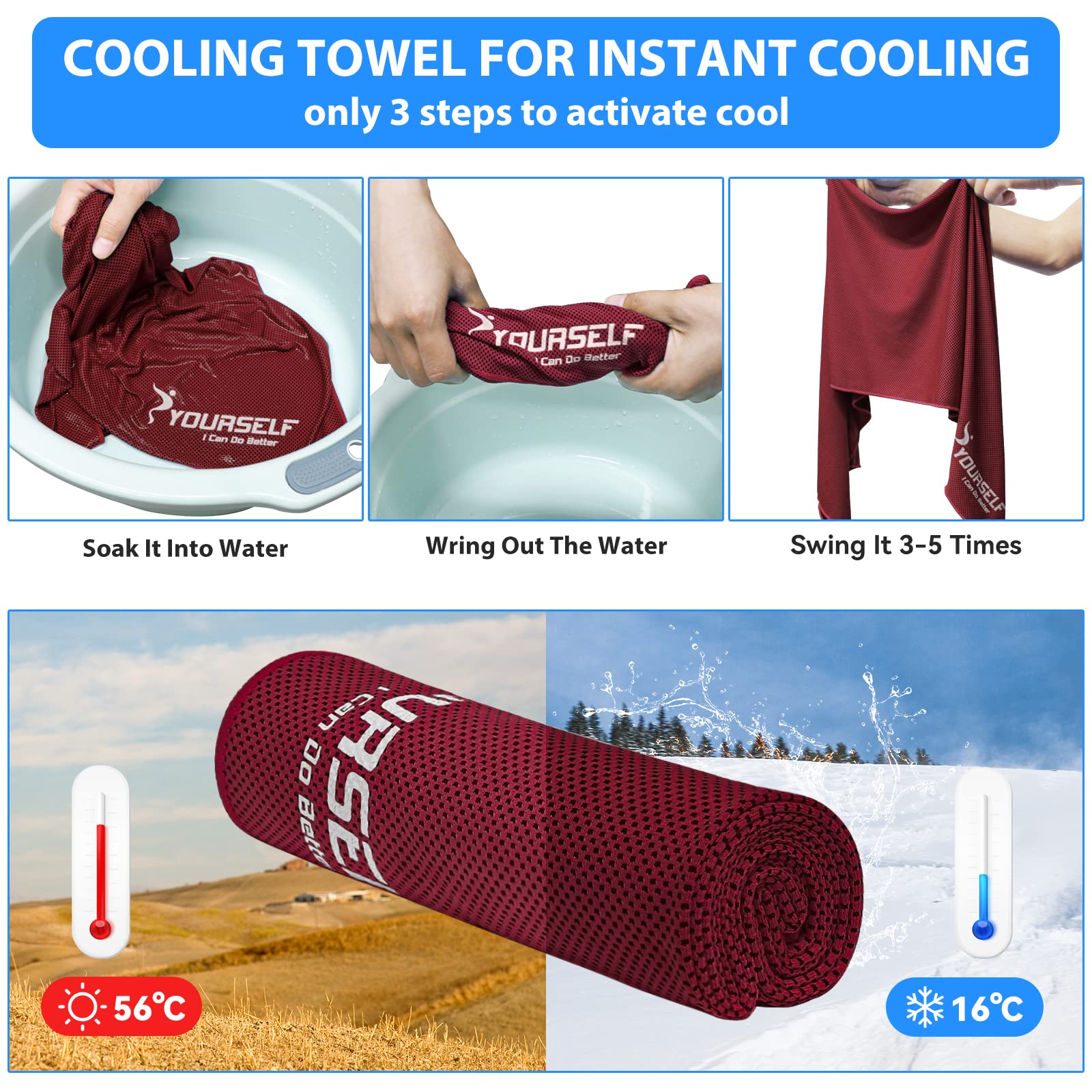 SYOURSELF Cooling Towel, Cooling Towels for Neck,40" x 12"Ice Towel for Instant Cooling Relief, Soft Breathable Chilly Towel, Perfect Yoga, Golf, Sports, Gym, Workout, Athletes Towel (1PC-Orange)
