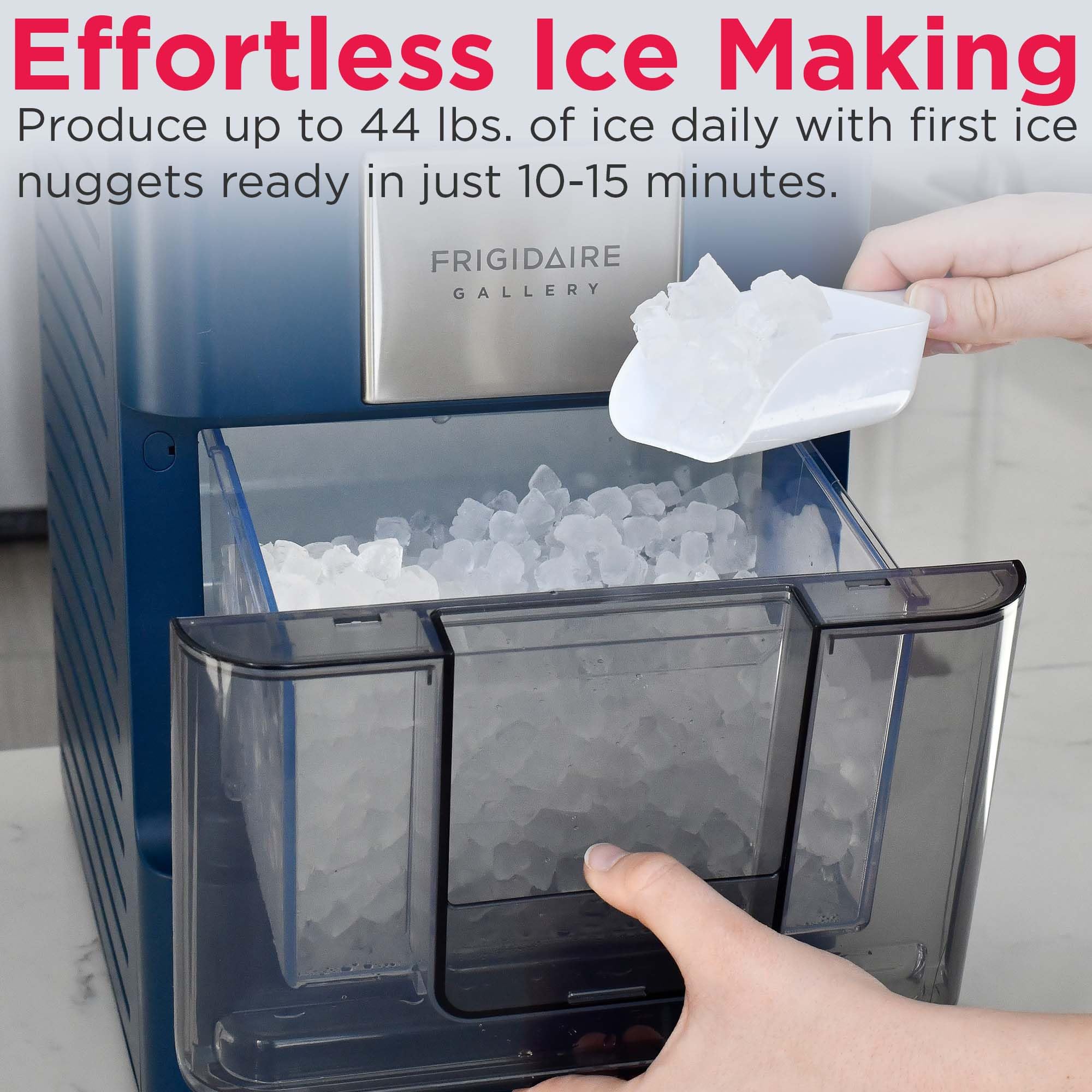 Frigidaire Compact Countertop Ice Maker, Makes 26 Lbs. of Bullet Shaped Ice Cubes Per Day, Silver Stainless