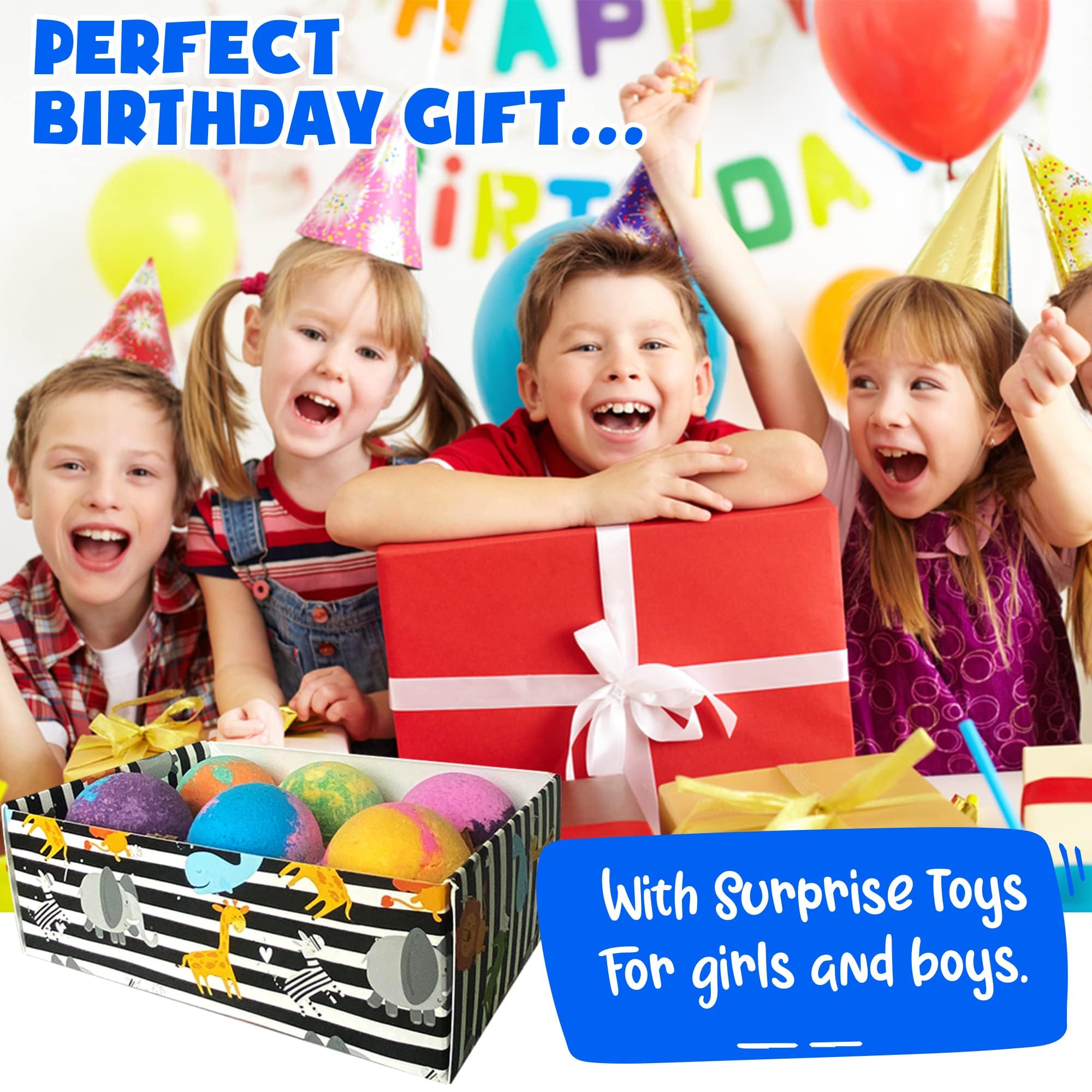 Bath Bombs for Kids with Surprise Inside - Organic Bath Fizzies with Toys Inside. All Natural, Gentle, and Kids Safe, Rainbow Spa Bath Fizz Balls, Birthday Gifts for Boys, Toddlers, Baby