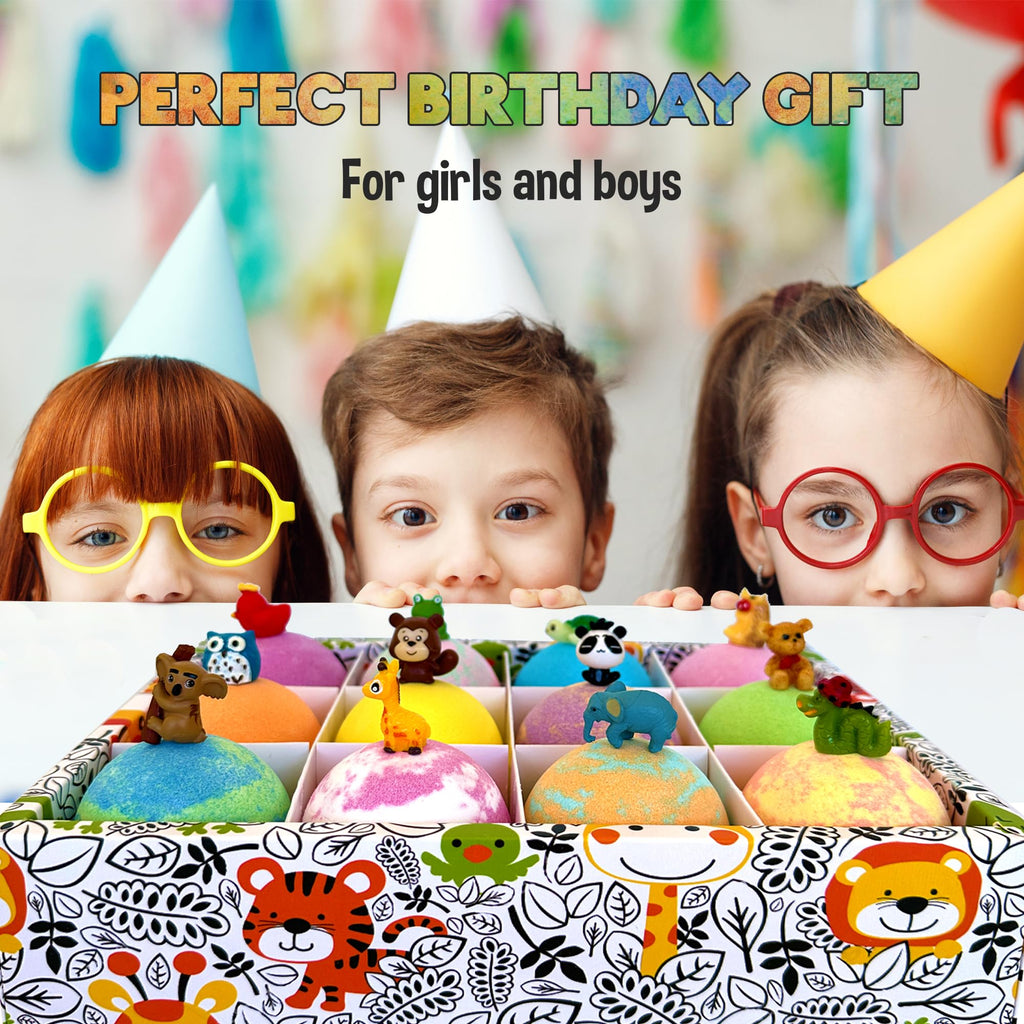 Bath Bombs for Kids with Surprise Inside - Organic Bath Fizzies with Toys Inside. All Natural, Gentle, and Kids Safe, Rainbow Spa Bath Fizz Balls, Birthday Gifts for Boys, Toddlers, Baby