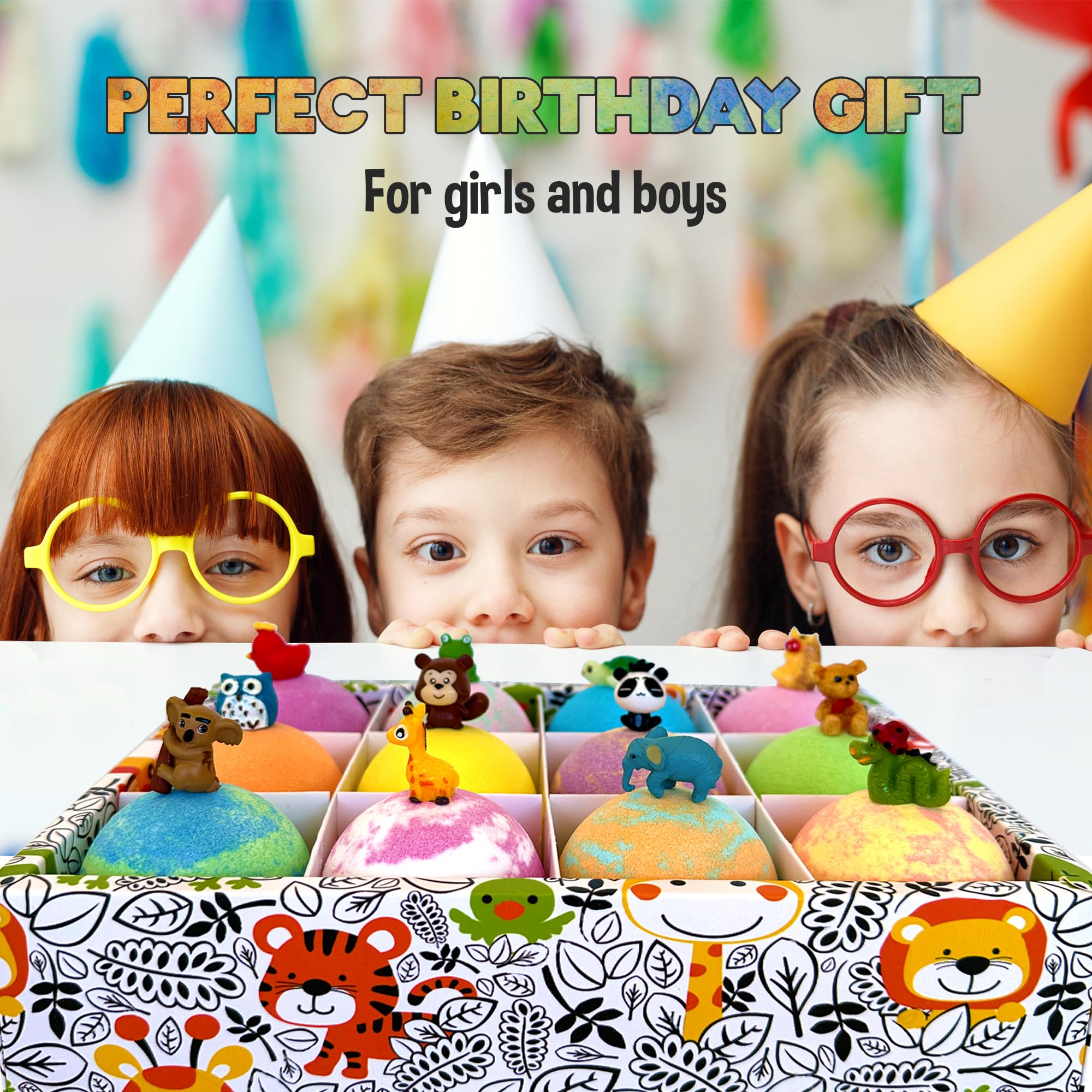 Bath Bombs for Kids with Surprise Inside - Organic Bath Fizzies with Toys Inside. All Natural, Gentle, and Kids Safe, Rainbow Spa Bath Fizz Balls, Birthday Gifts for Boys, Toddlers, Baby