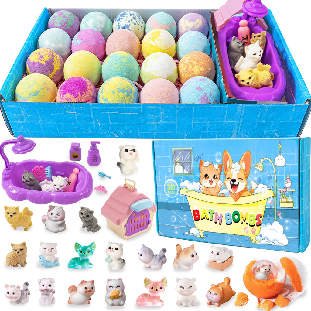 Bath Bombs for Kids with Surprise Inside for Girls Boys Toddlers, 20 Pack Organic Kids Bath Bombs with Puppy Dolls Inside, Kids Safe Handmade Bubble Bath Fizzies, Ideal Birthday Christmas Gift Set