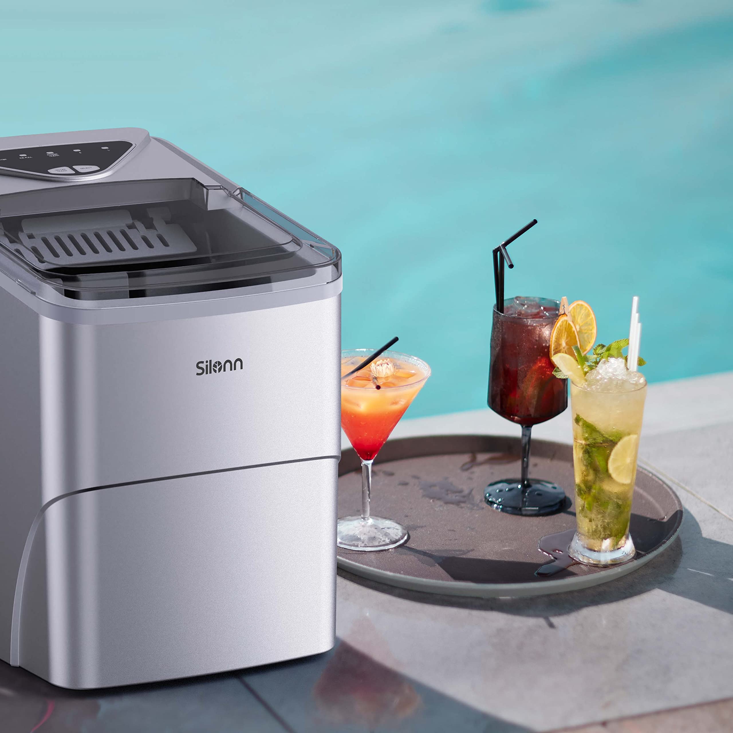 Silonn Nugget Ice Maker Countertop, Pellet Ice Machine with Self-Cleaning Function, Sonic Ice Maker Produces 36lbs of Chewable Ice in 24 Hours, Ideal for Home Kitchen and Office (Black)