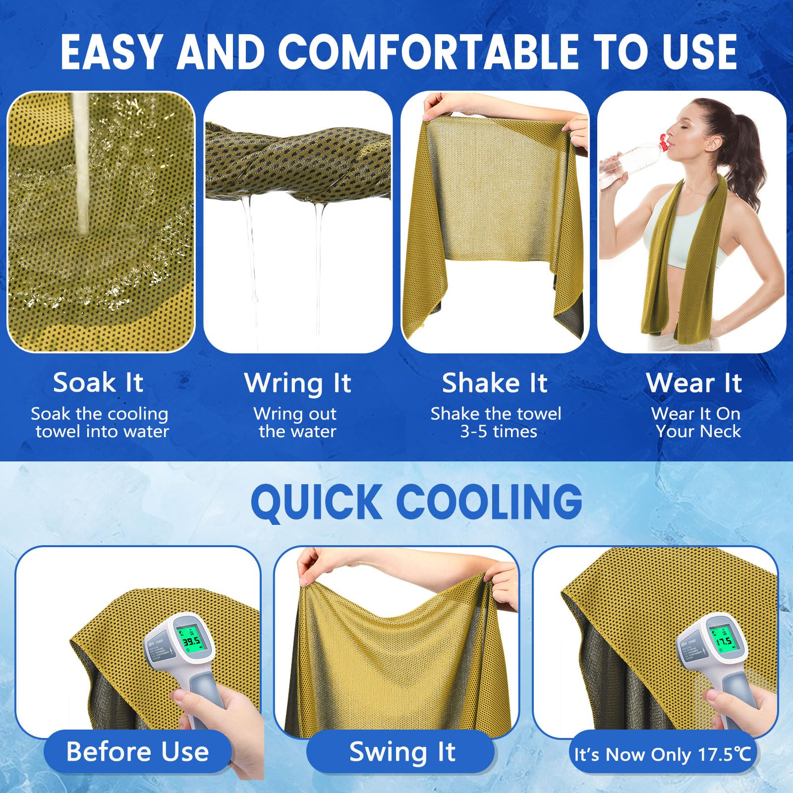 Hosuly 1000 Pack Cooling Towels Bulk 40 x 12 Inch Large Chilly Breathable Sweat Sports Cold Towels Sublimation Microfiber Ice Neck Rag for Hot Weather Workout Gym Team Gift (Dark Blue)