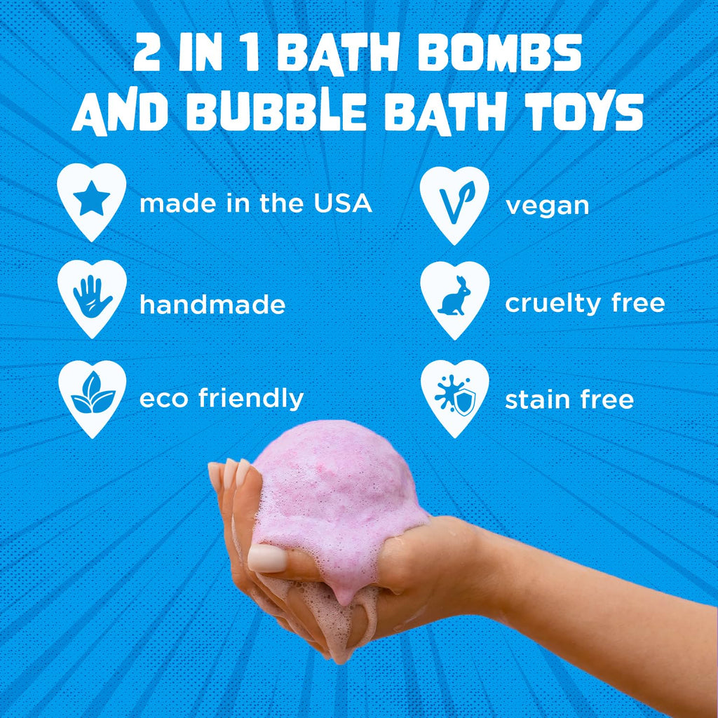 Superhero Bath Bombs for Kids & Boys with Surprise Hero Toys Inside (1 Pack) - Large Bubble Bath Bombs for Boys & Girls - Birthday Gift & Goodie Bags for Kids - Fruity Scent, USA Made by Two Sisters